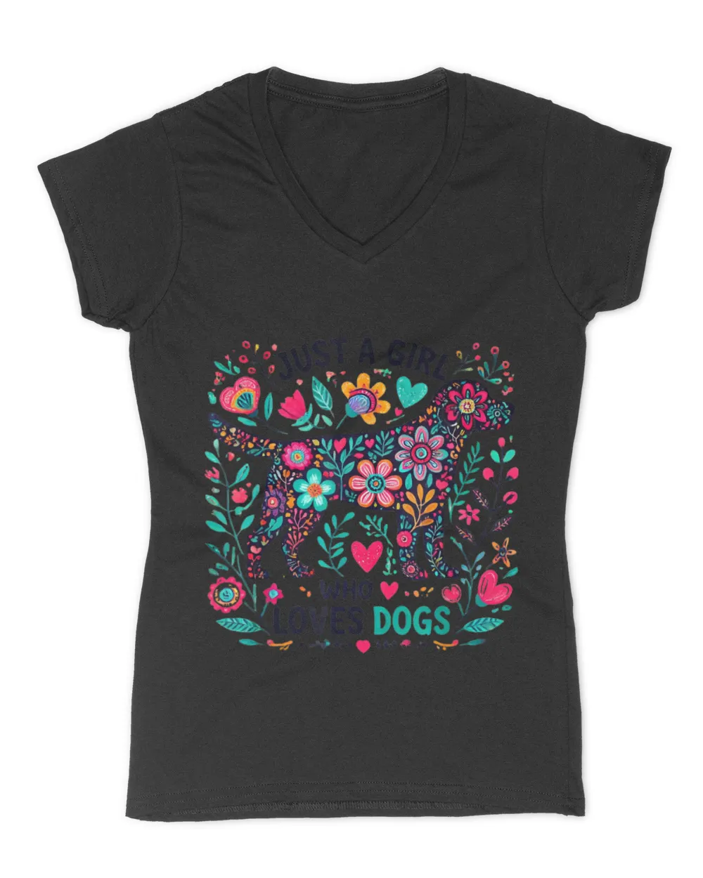 Dog Cute Just A Girl Who Loves Dogs Women's V-Neck T-Shirt black s