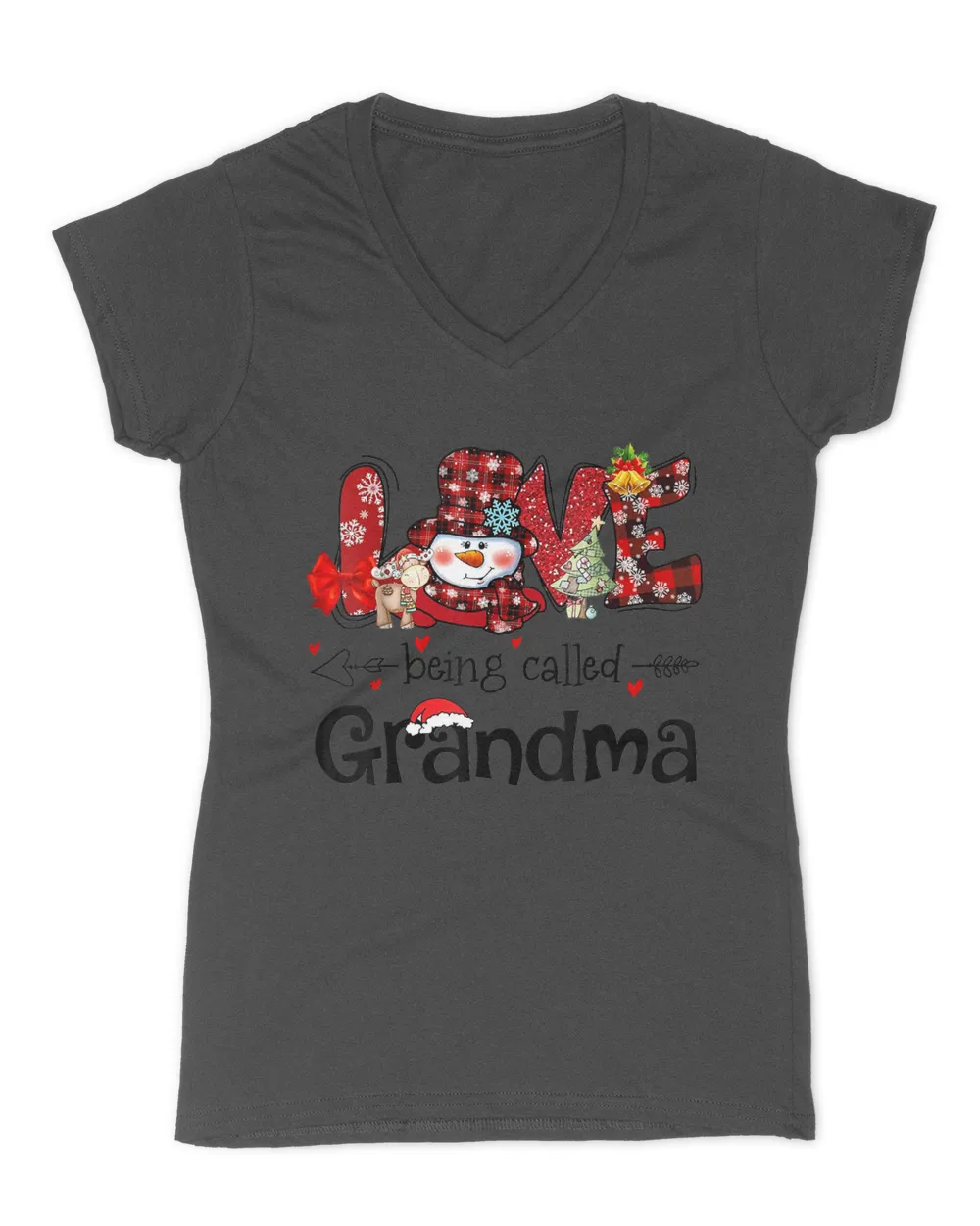 Love being called Grandma Snowman Christmas Red Plaid Xmas T-Shirt