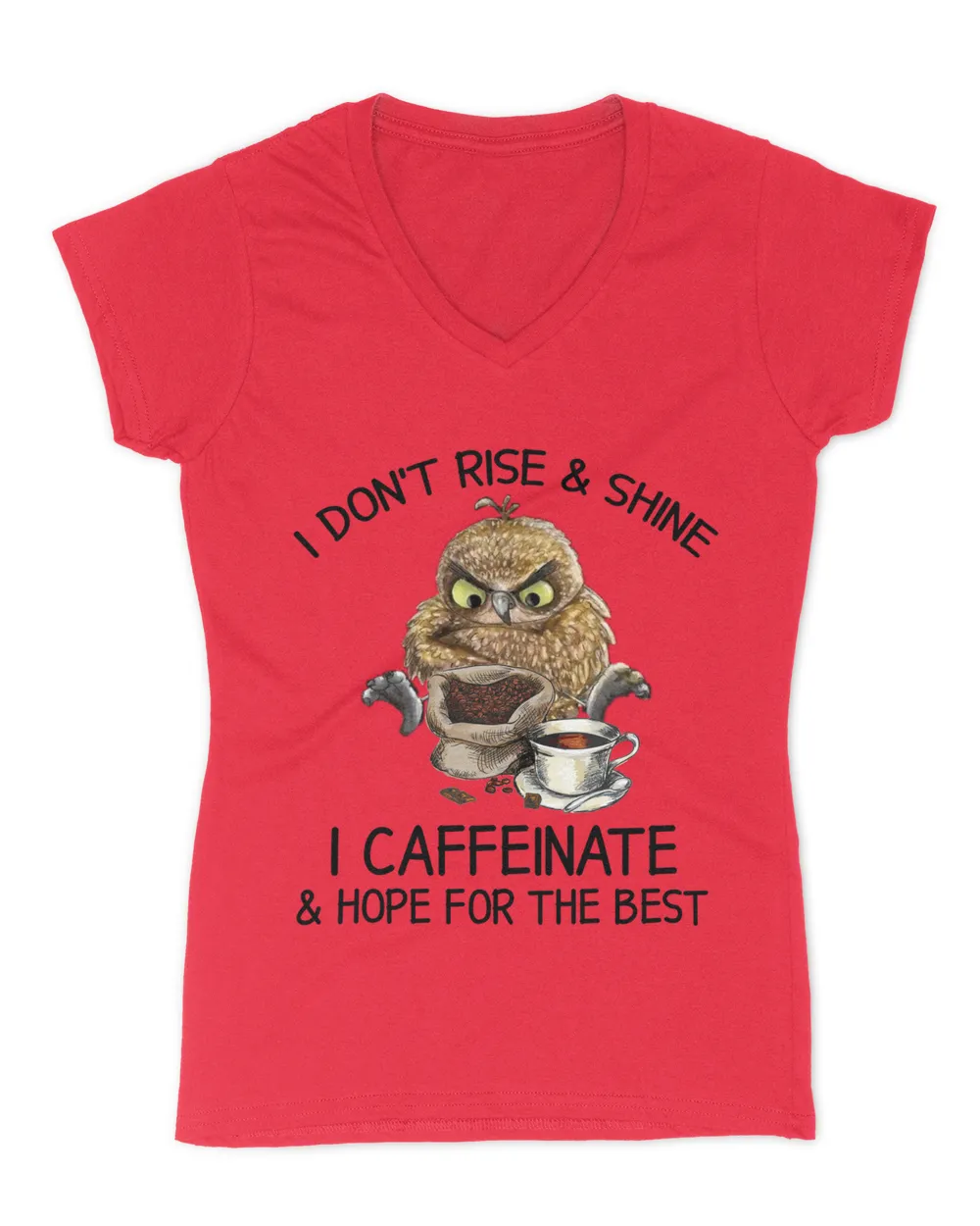owl caffeinate Women's V-Neck T-Shirt red s
