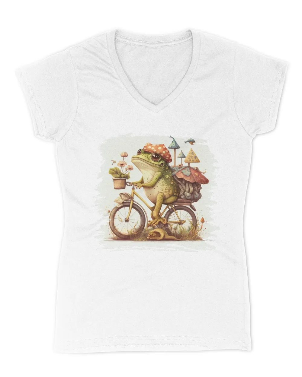 Cottagecore Shirt Aesthetic Frog ride a bicycle, bike Log T-Shirt Women's Graphic Print Bella Aesthetic Top