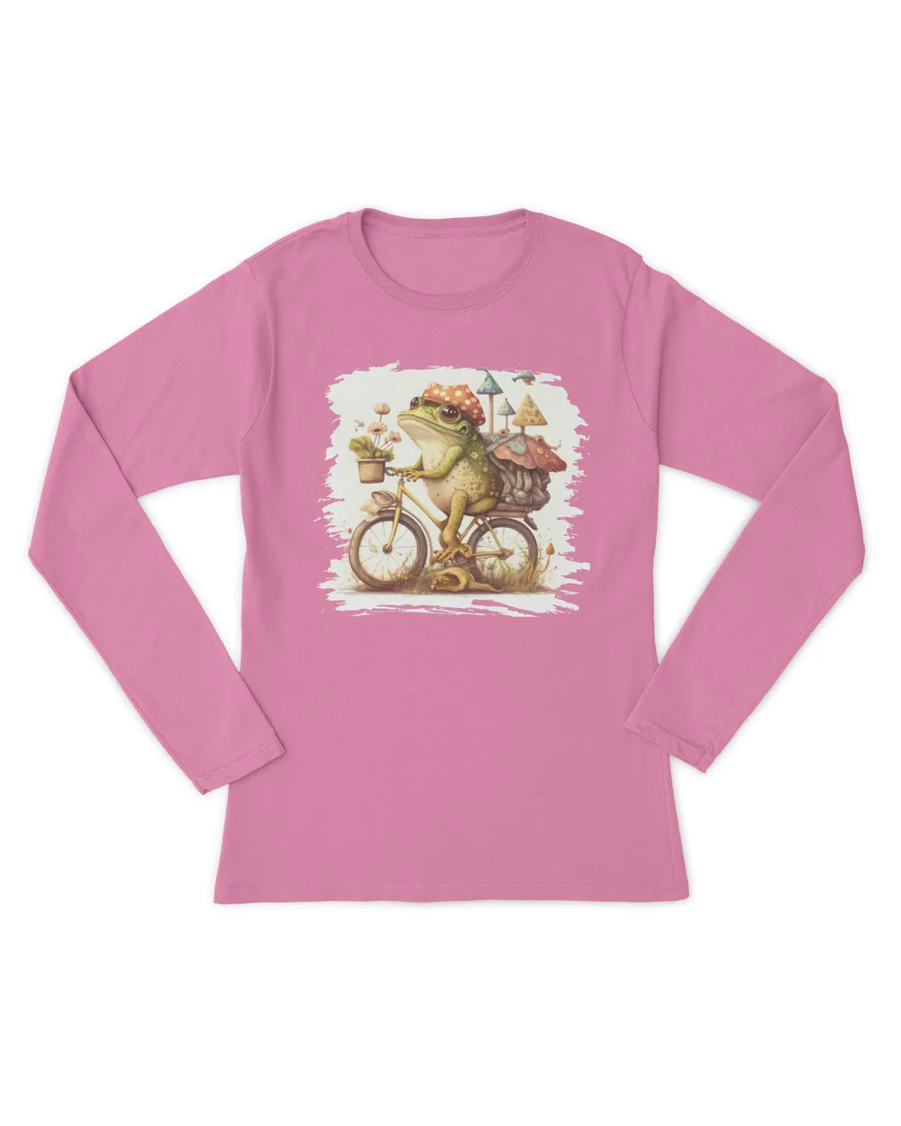 Cottagecore Shirt Aesthetic Frog ride a bicycle, bike Log T-Shirt Women's Graphic Print Bella Aesthetic Top