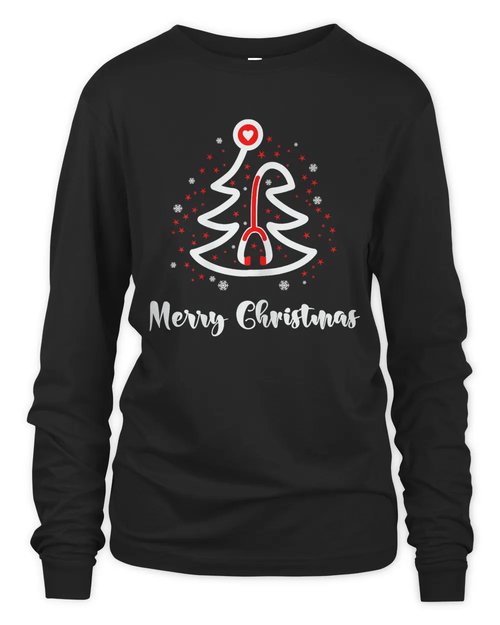 Womens Merry Christmas Stethoscope Nurse Christmas Gift Tree Xmas T-Shirt