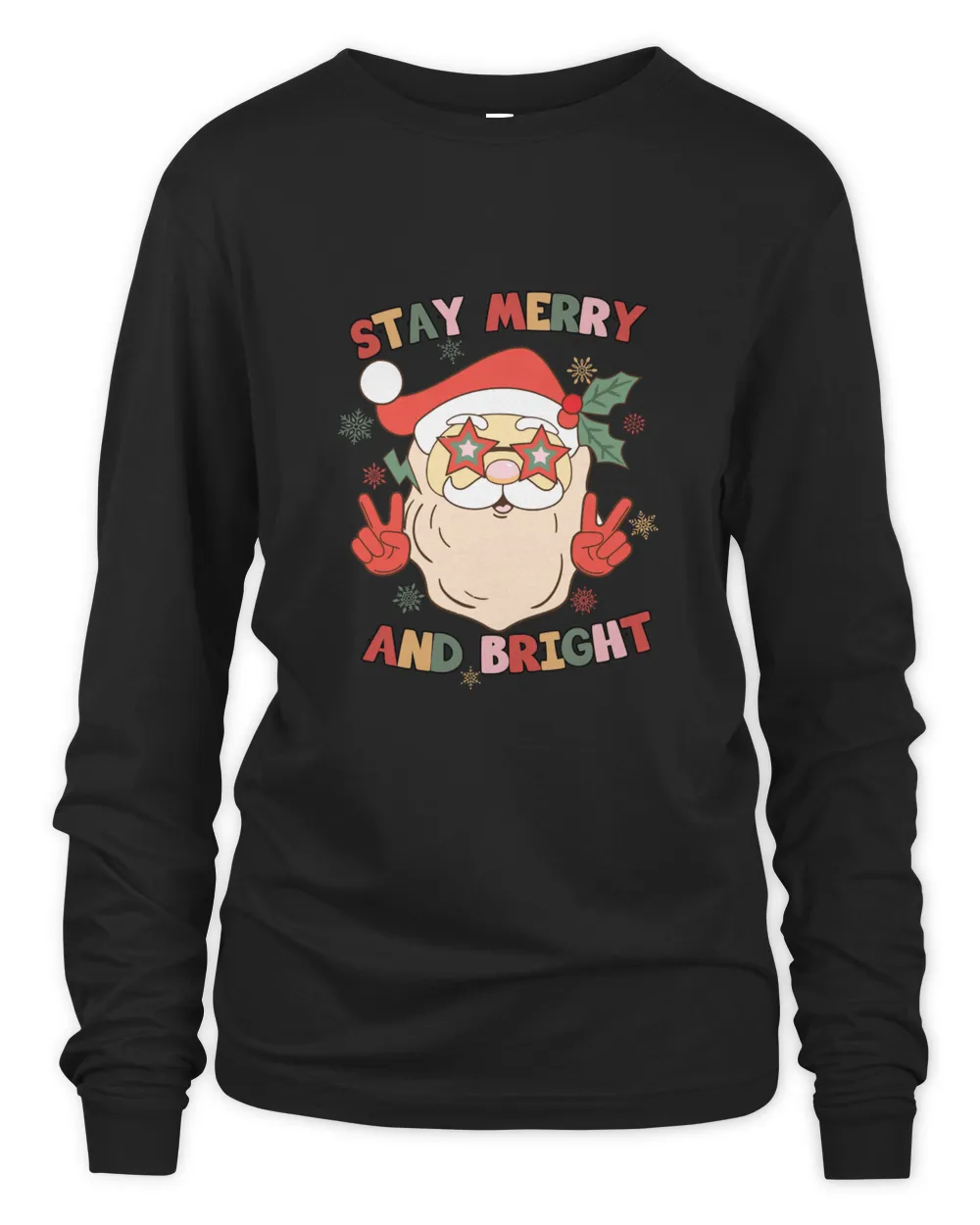 Retro Christmas Stay Merry and Bright Long Sleeved T-Shirt