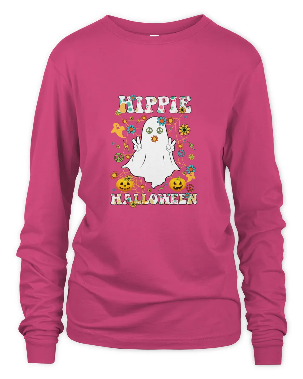 Hipple Halloween Women's Long Sleeved T-Shirt, brilliant flowers cute ghost pumpkin funny
