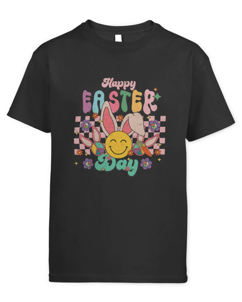 Groovy Bunny Smile Face Happy Easter Day Rabbit Hippie