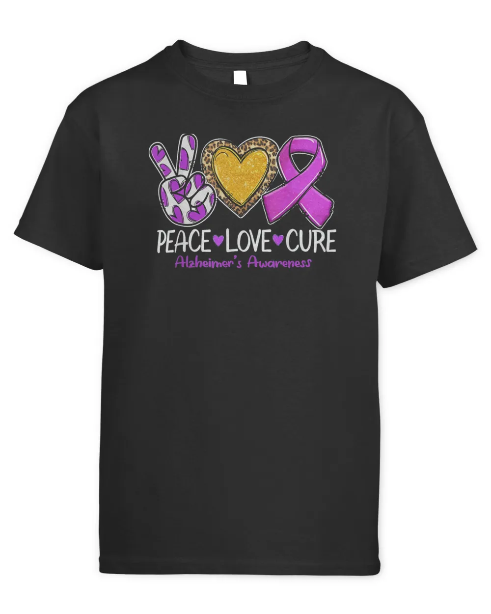 Alzheimer’s Awareness Peace Love Cure Purple Ribbon T-Shirt