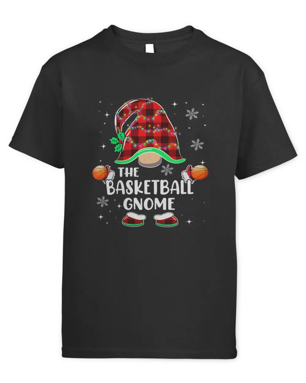 Sporty Gnome Basketball Buffalo Plaid Christmas Light Family