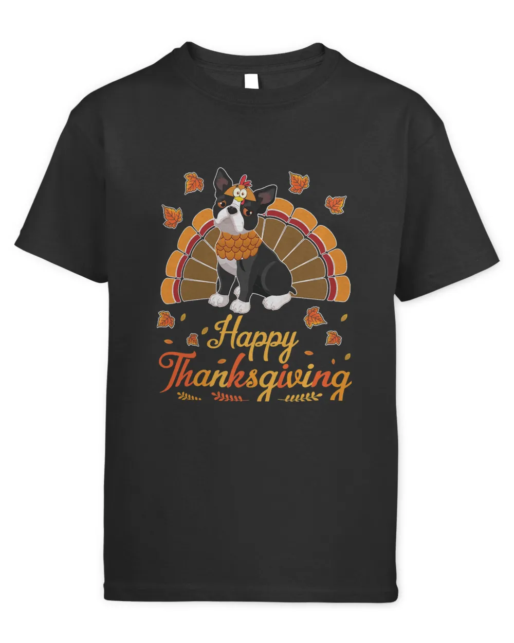 Turkey Boston Terrier Dog Happy Halloween Thanksgiving Shirt