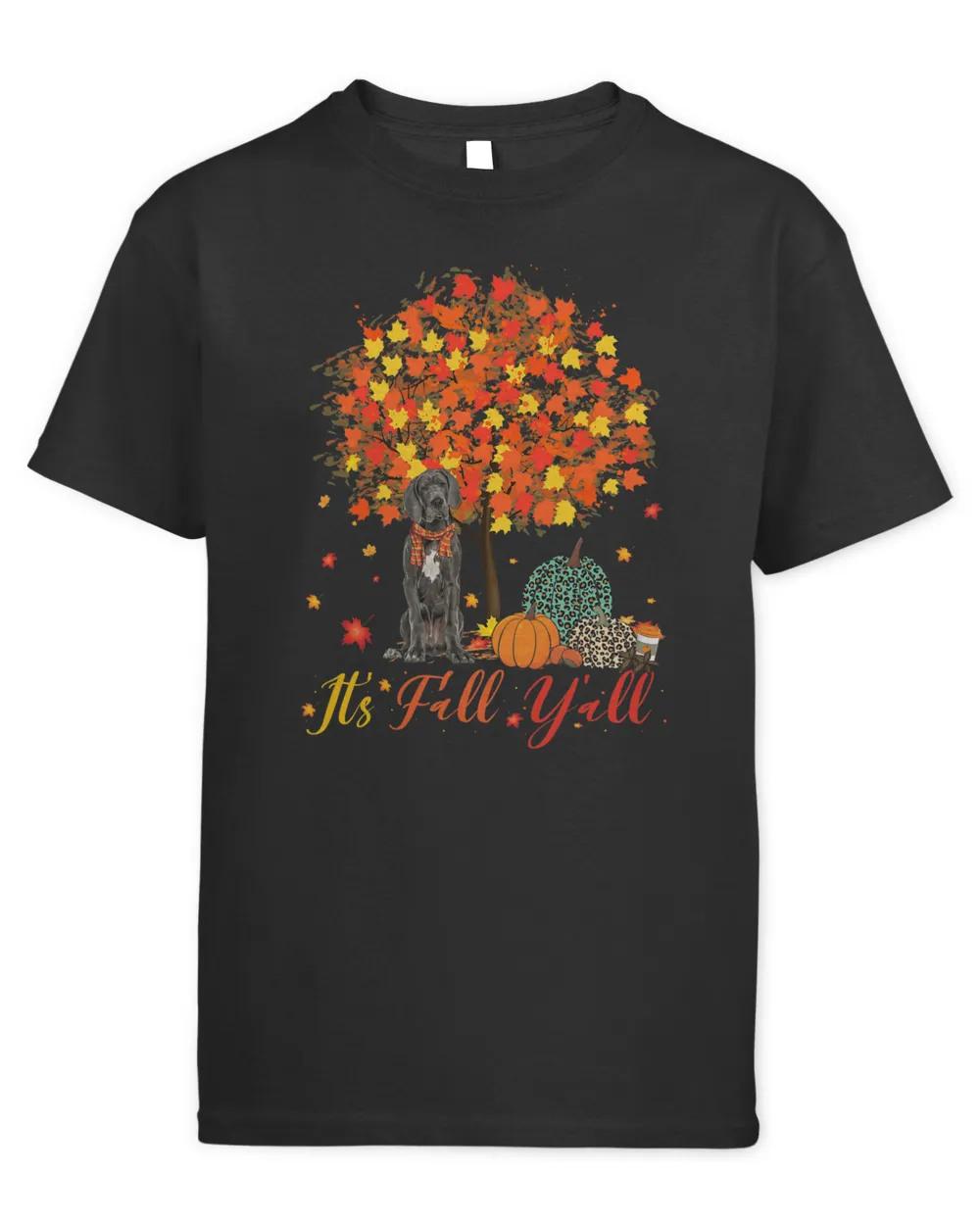 It's Fall Y'all Great Dane Dog Lovers Thanksgiving Fall Leaf T-Shirt