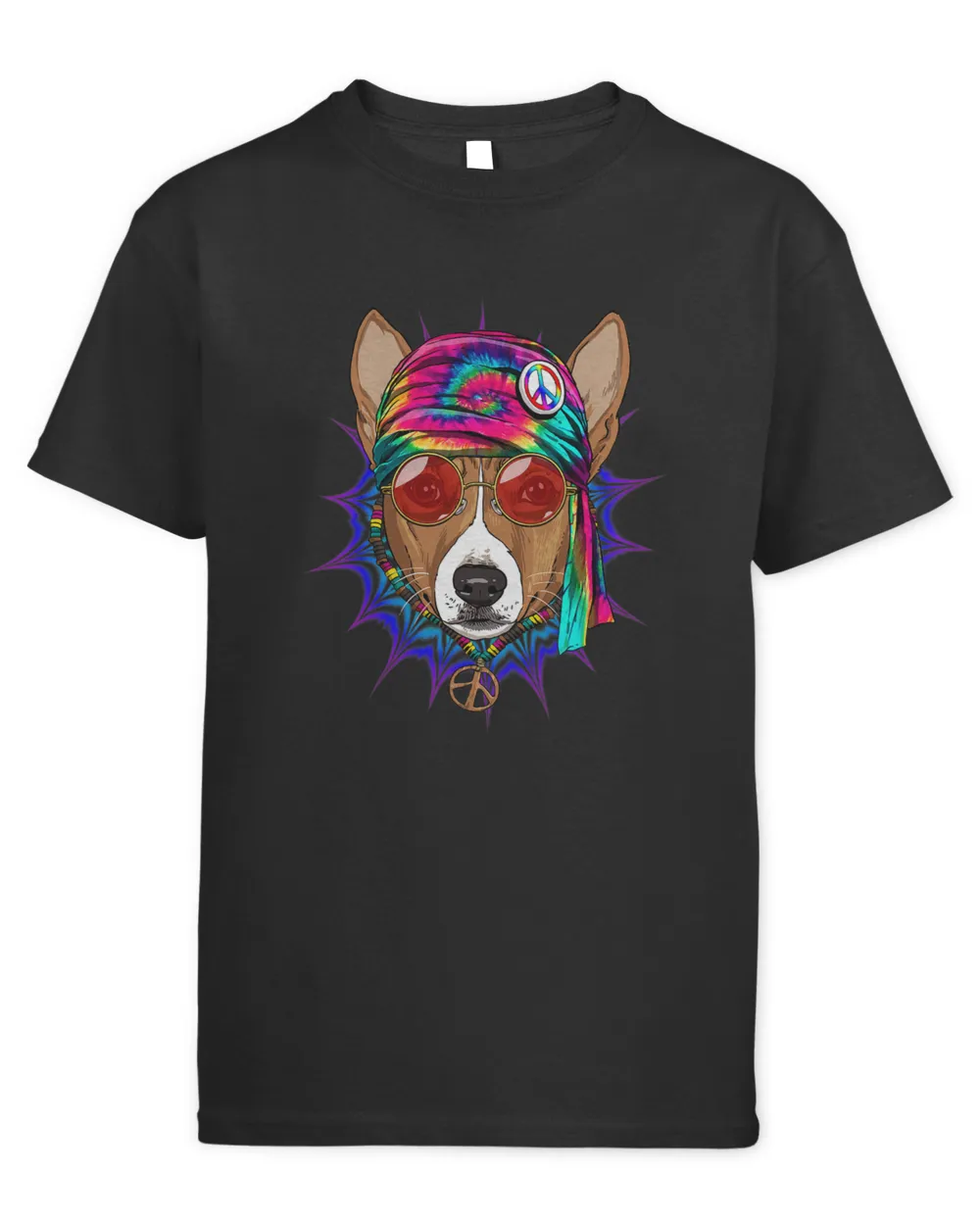 Hippie African Basenji Tie Dye Peace Sign Psychedelic Dog