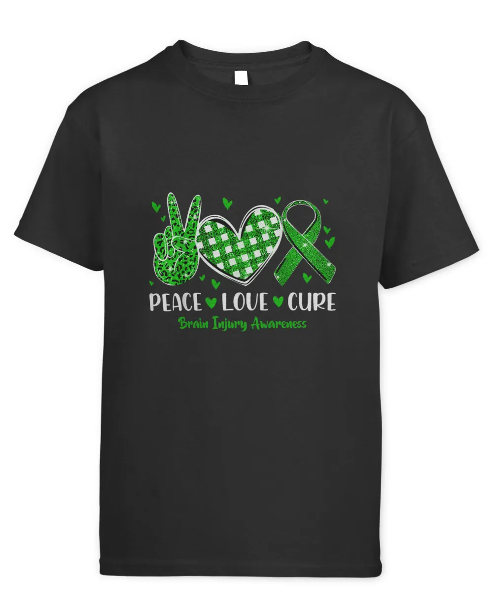 Peace Love Cure Brain Injury Awareness Month Green Ribbon