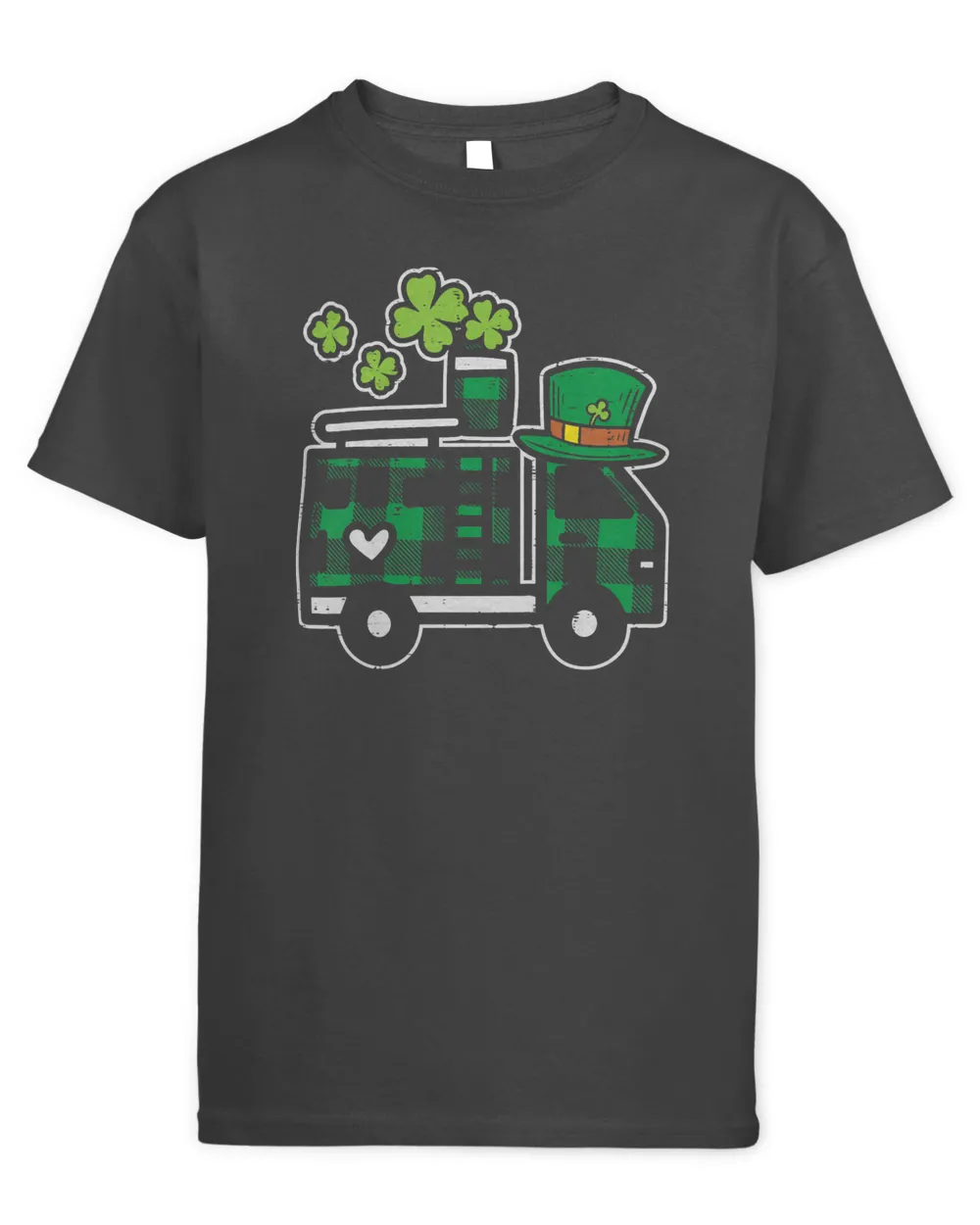 Kids Irish Green Plaid Firefighter Truck St Patricks Day Boy Gift T-Shirt