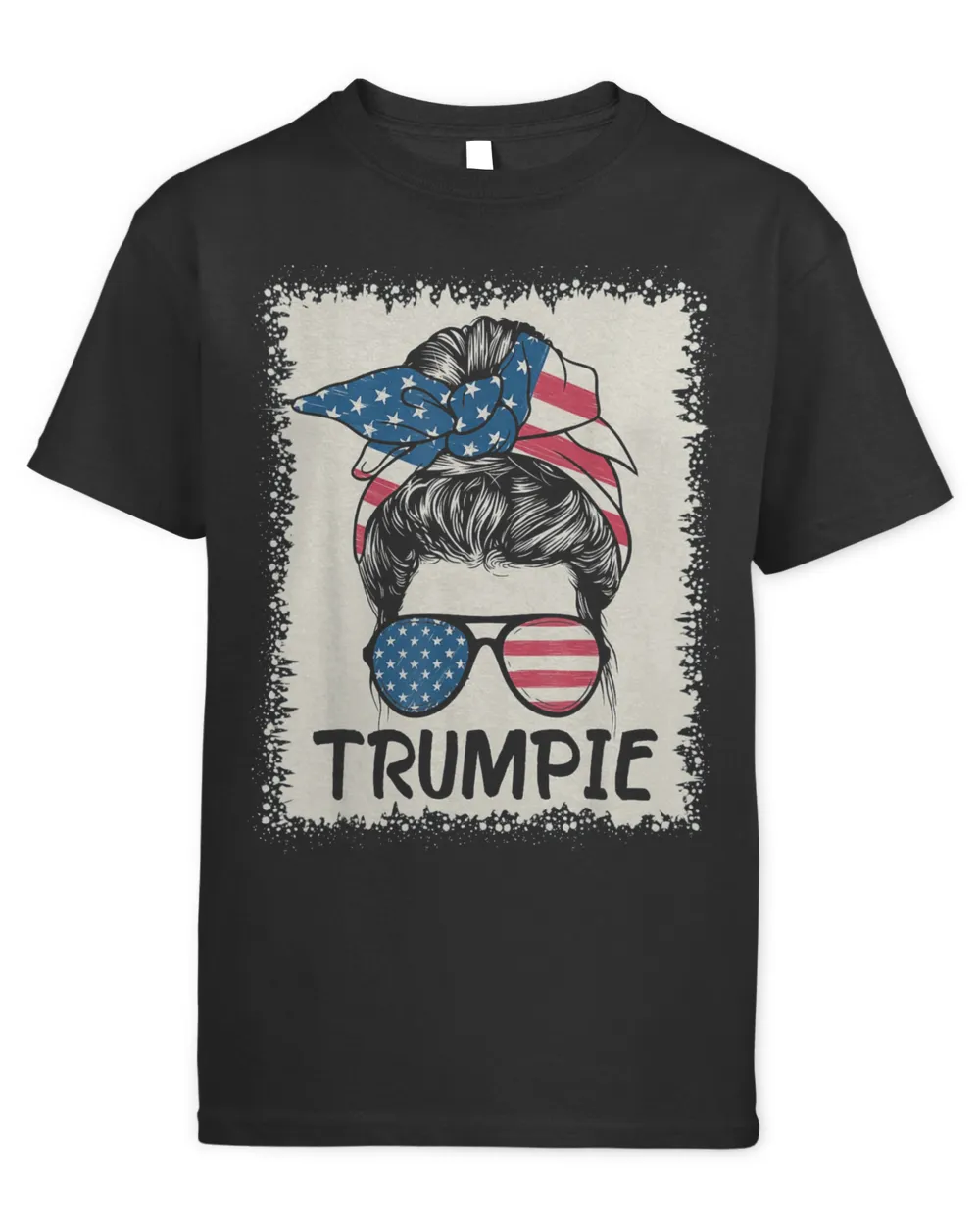 Trumpie Anti Biden Bleached Messy Bun American Flag Trumpie Shirt