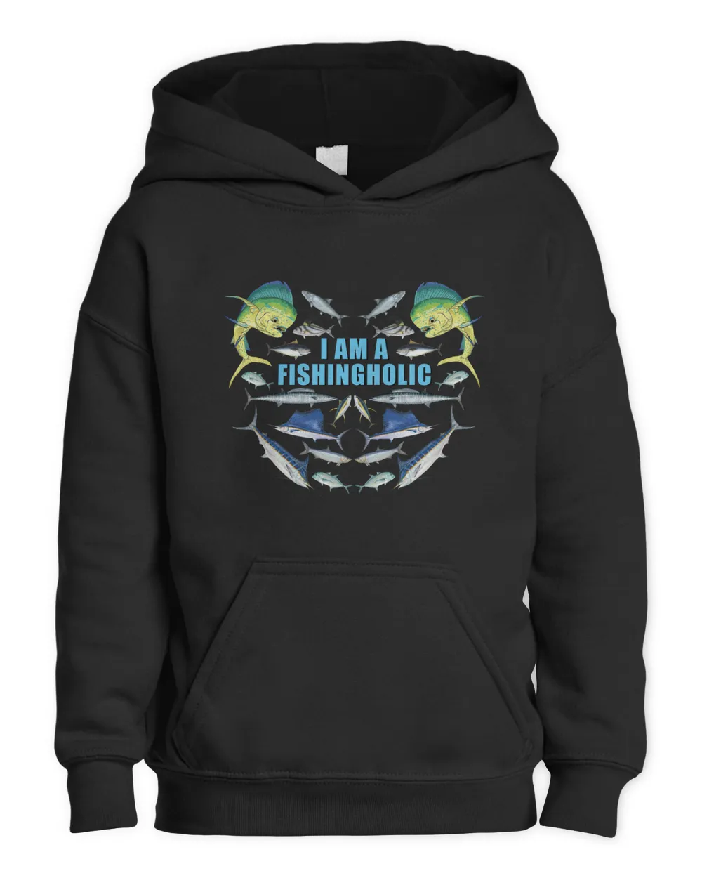 I Am A Fishingholic Kids Pullover Hoodie black xs