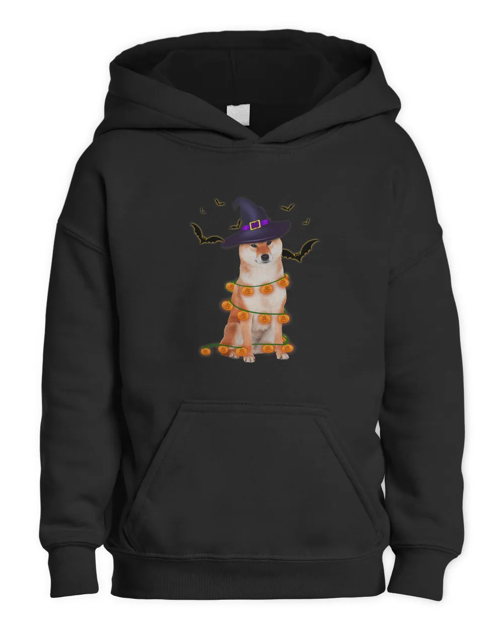 Shiba Inu Wizard Hat Tree Lights Pumpkin Funny Halloween Tee 73