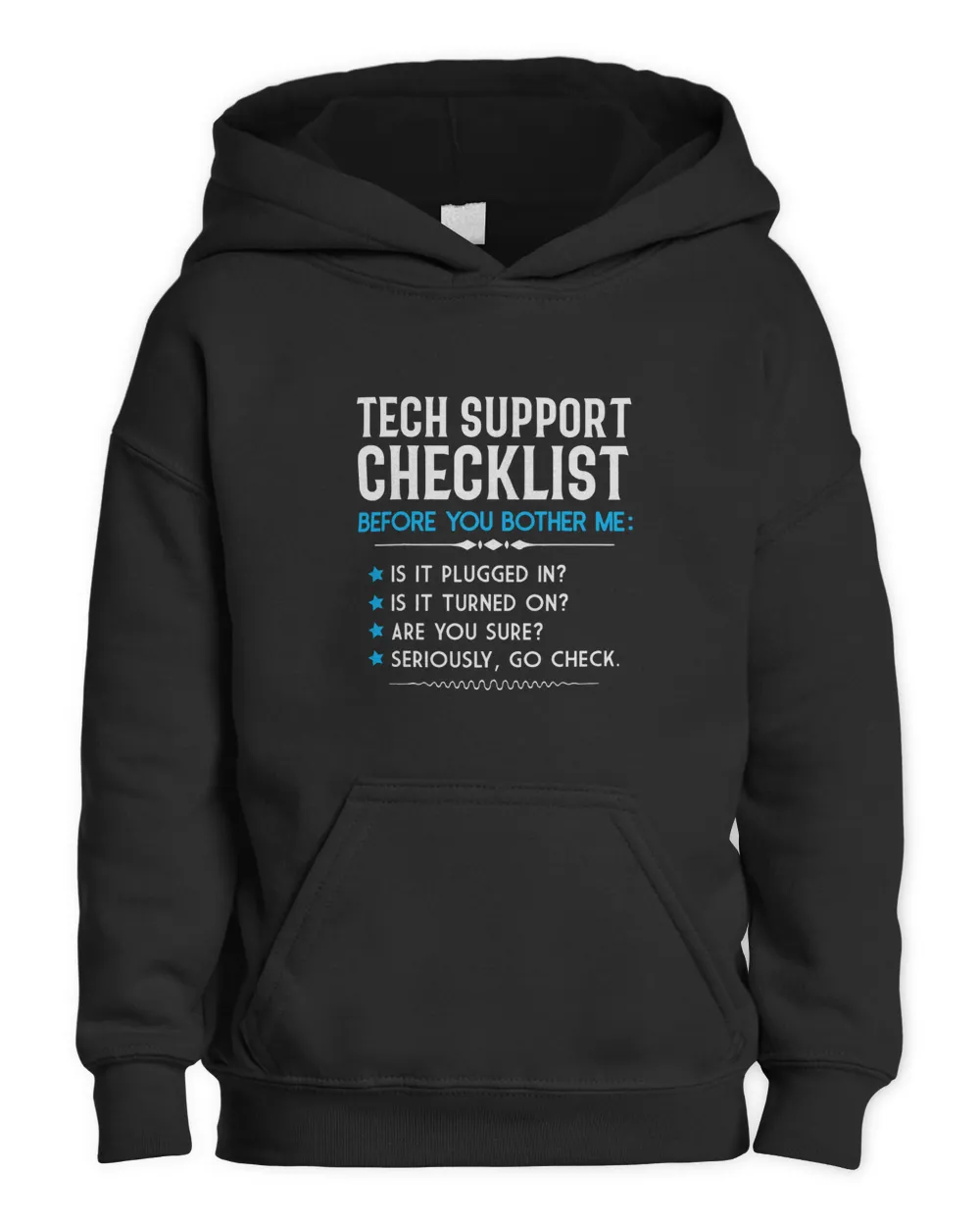 Tech Support Checklist Funny Computer Geek Sysadmin Kids Pullover Hoodie black xs