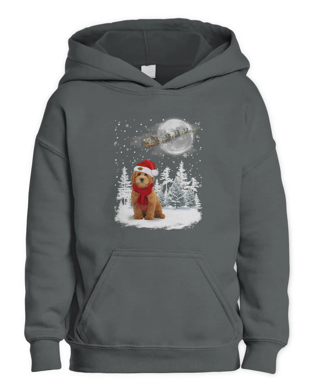 Goldendoodle On Snow Christmas Moon Lighting Santa Hat10