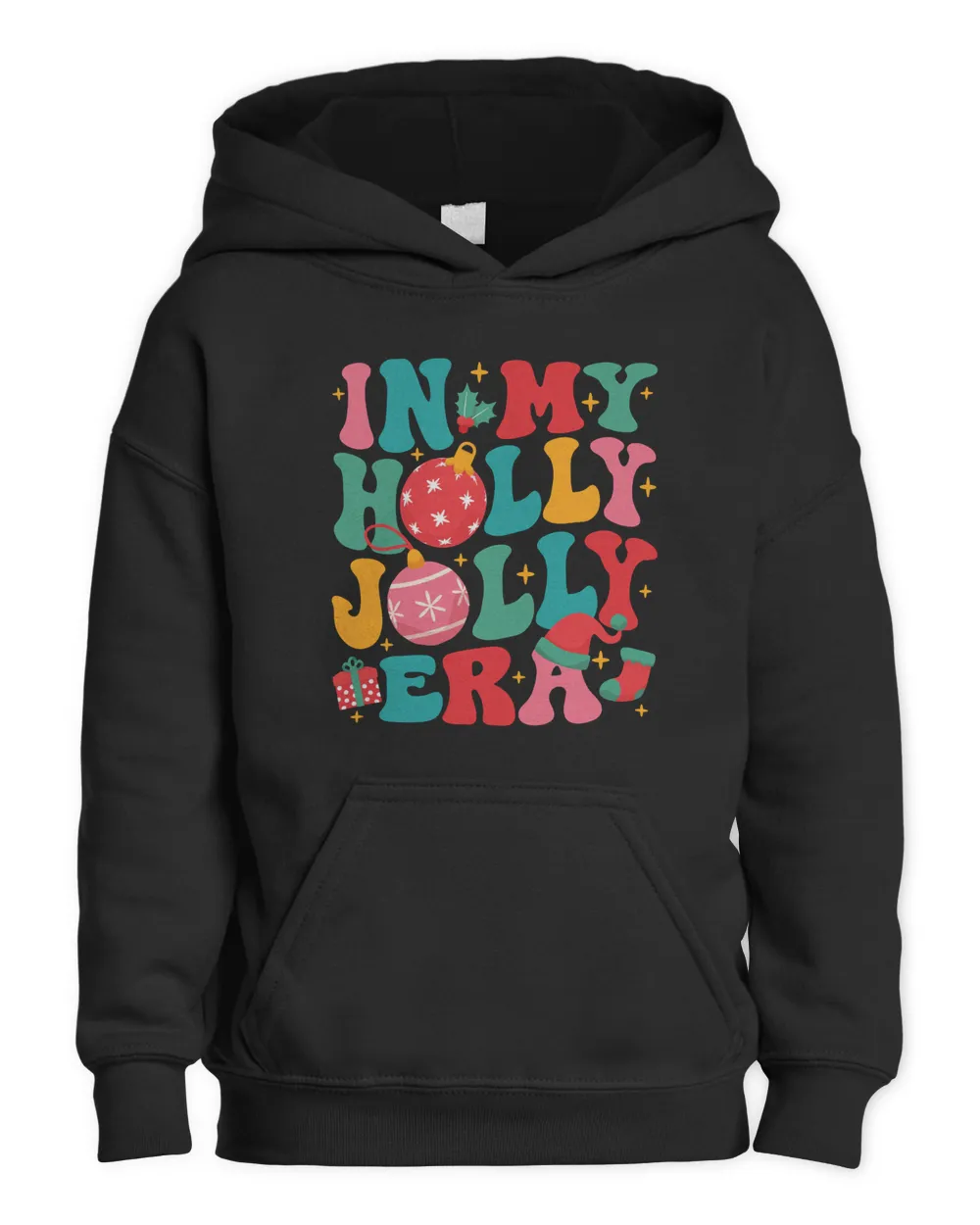 In My Holly Jolly Era Shirt Top Dark Color Kids Pullover Hoodie black xs
