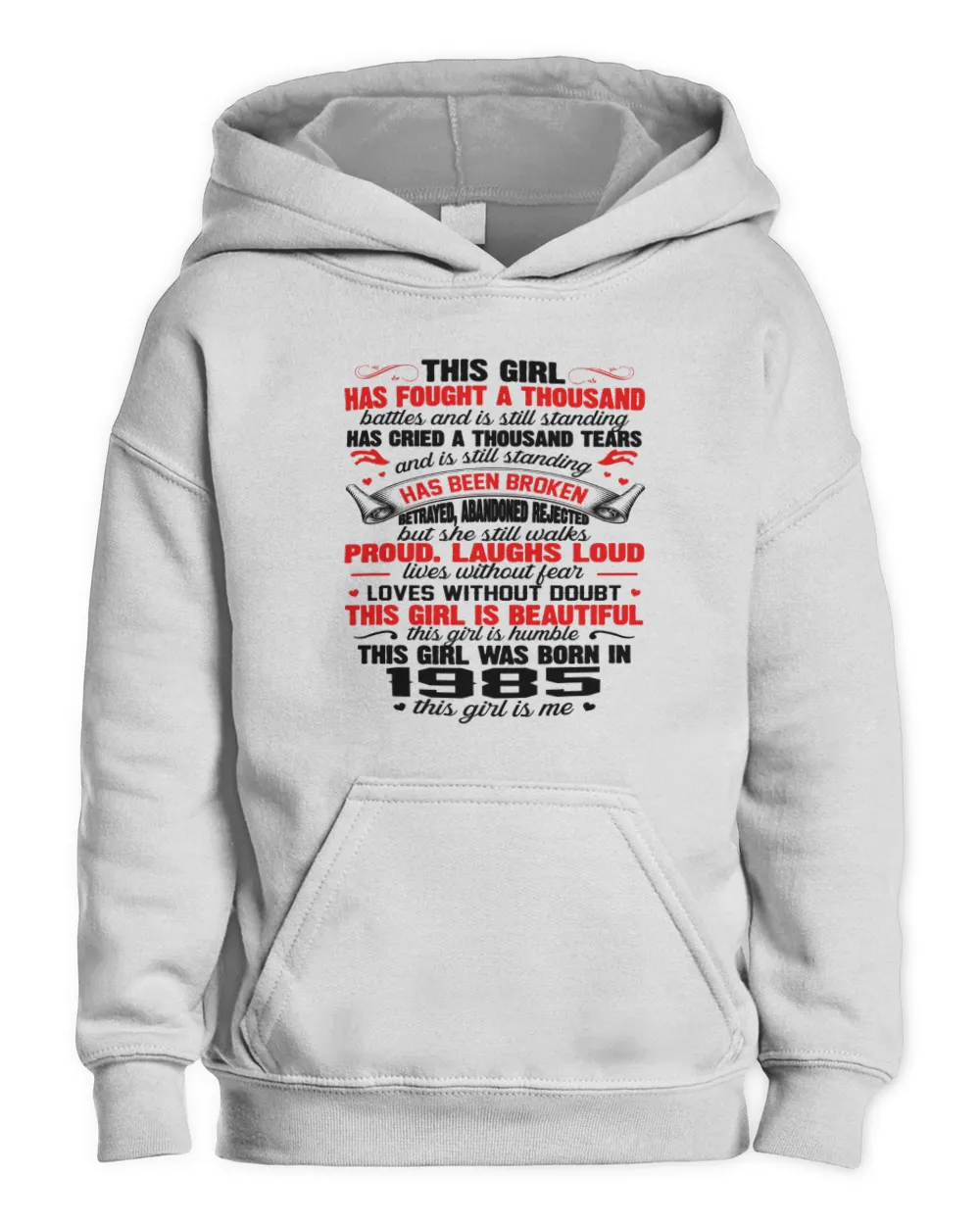 THIS GIRL IS HUMBLE, THIS GIRL WAS BORN IN 1985 Kids Pullover Hoodie white xs
