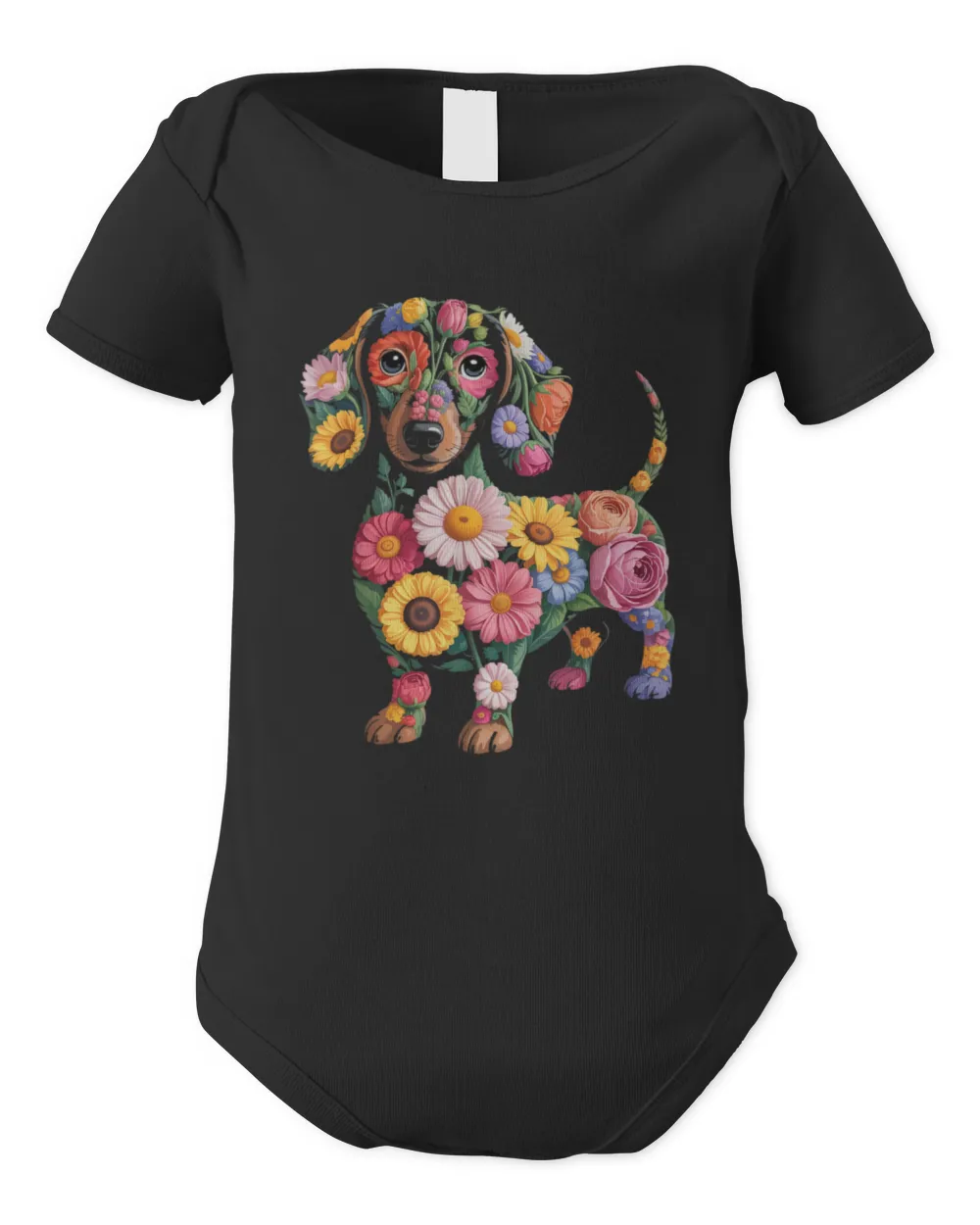 Dachshund Flower Funny Dog T-Shirt_resized Infant Short Sleeve Bodysuit black new born