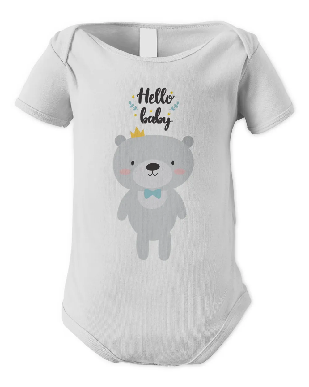 Hello Baby Infant Soft Bodysuit With Cute Bear Infant Short Sleeve Bodysuit white new born