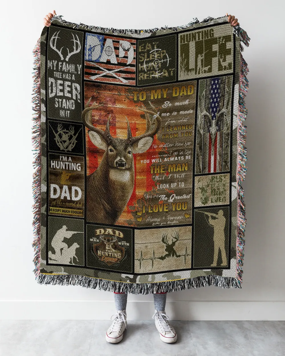 Father's Day Gifts, To My Hunting Dad Papa Pop Daddy Quilt Fleece Blanket