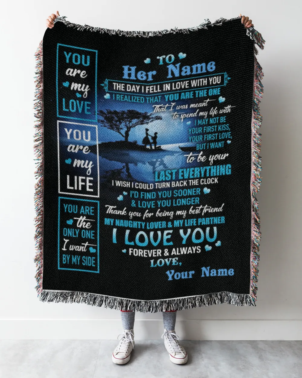 Special gift for Wife - Fiancee - Girlfriend Woven Blanket white 50x60in