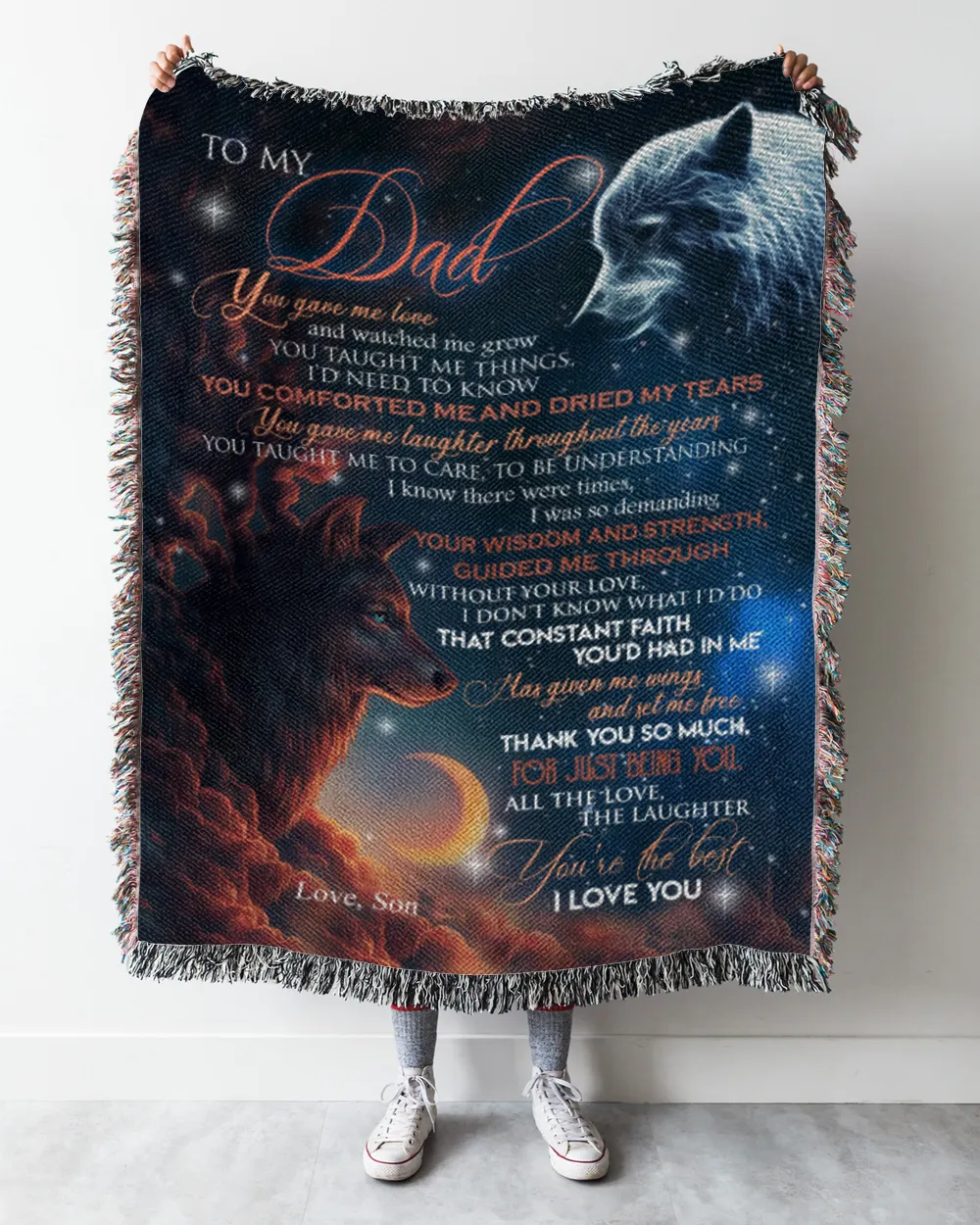 Son to Dad Woven Blanket white 50x60in