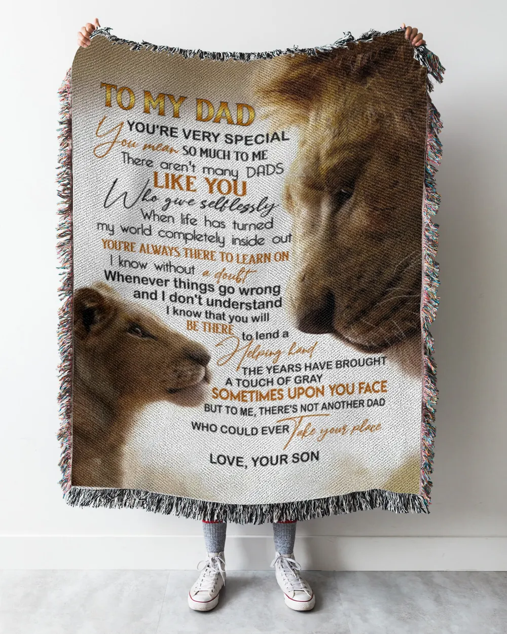 Son to Dad Woven Blanket white 50x60in