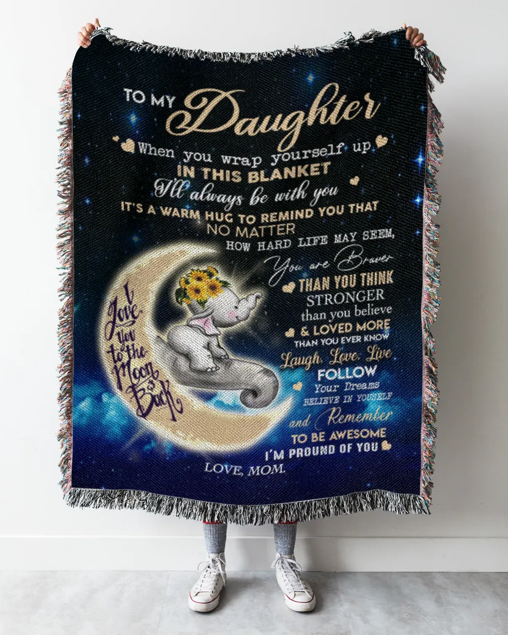 Mom to Daughter Woven Blanket white 50x60in