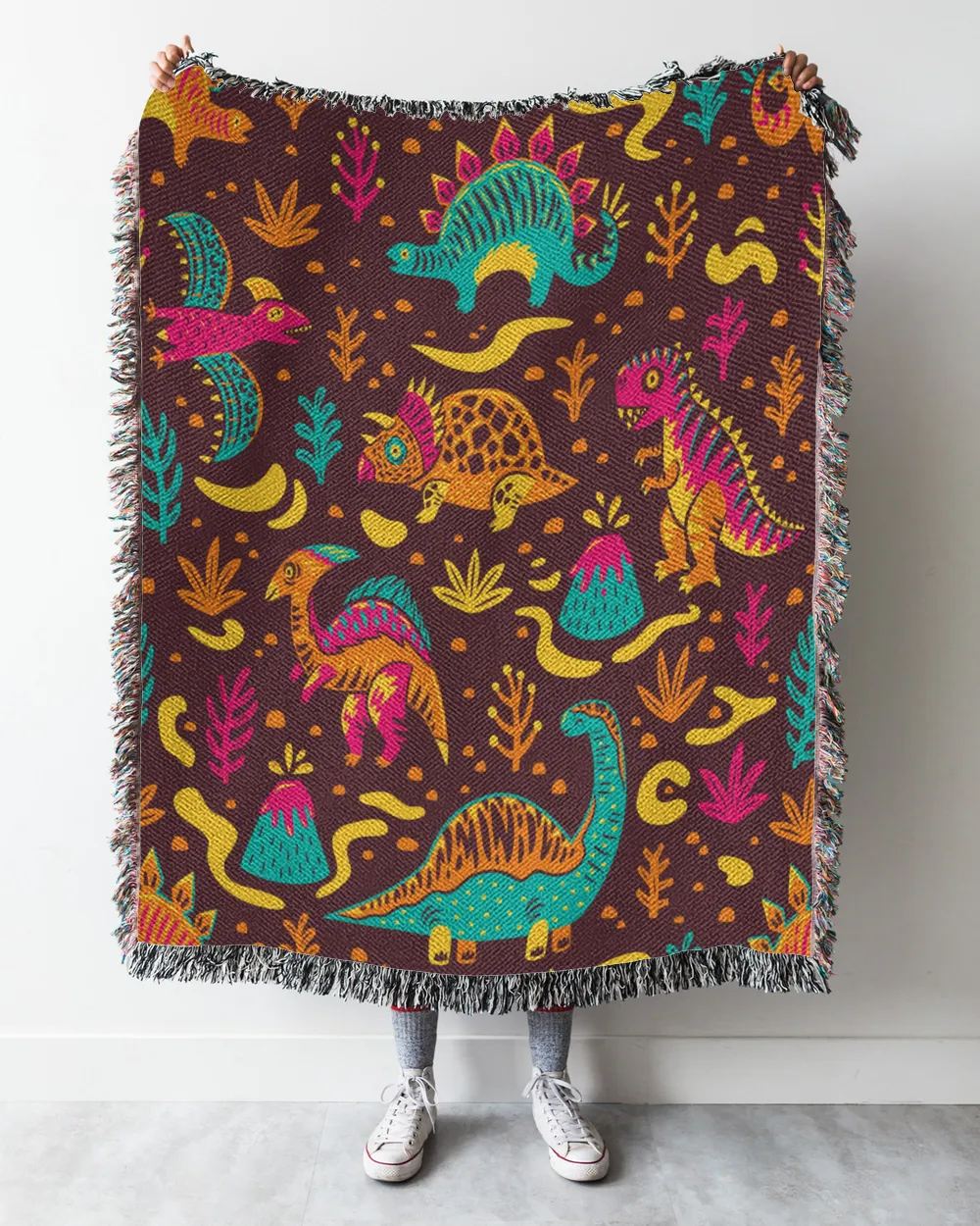 Retro Dinosaur Woven Blanket 21082211