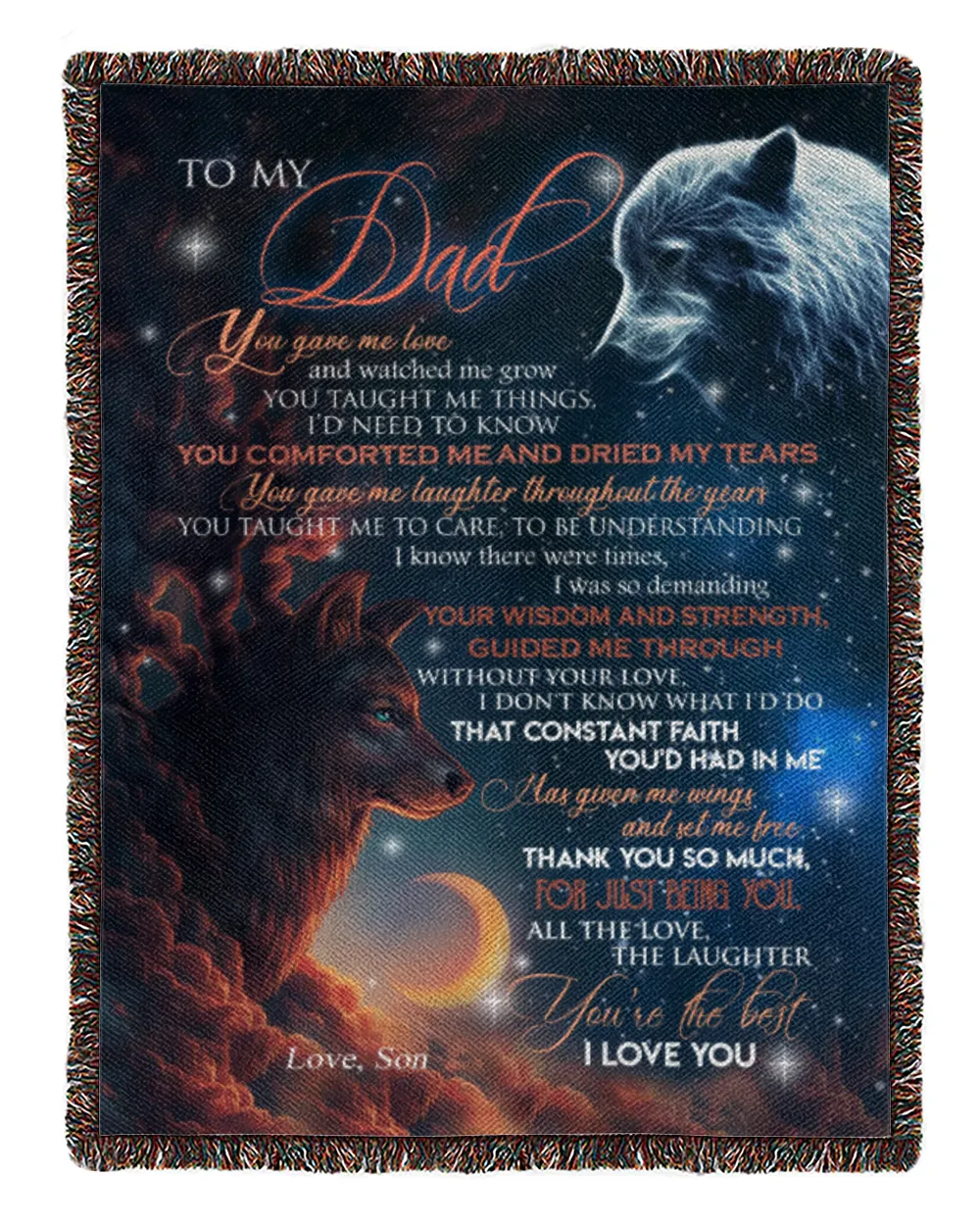 Son to Dad Woven Blanket white 50x60in