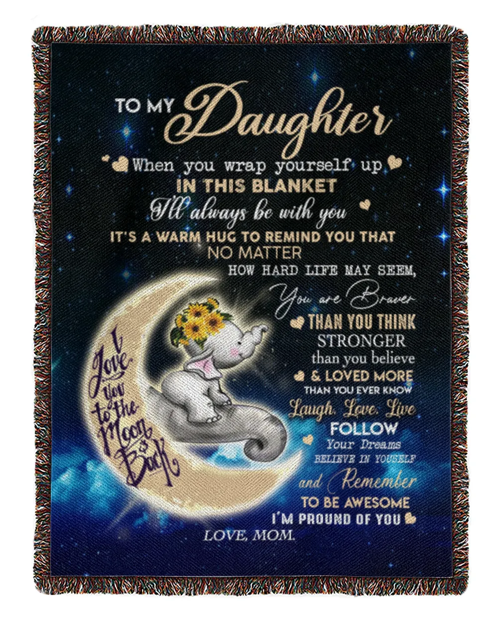 Mom to Daughter Woven Blanket white 50x60in