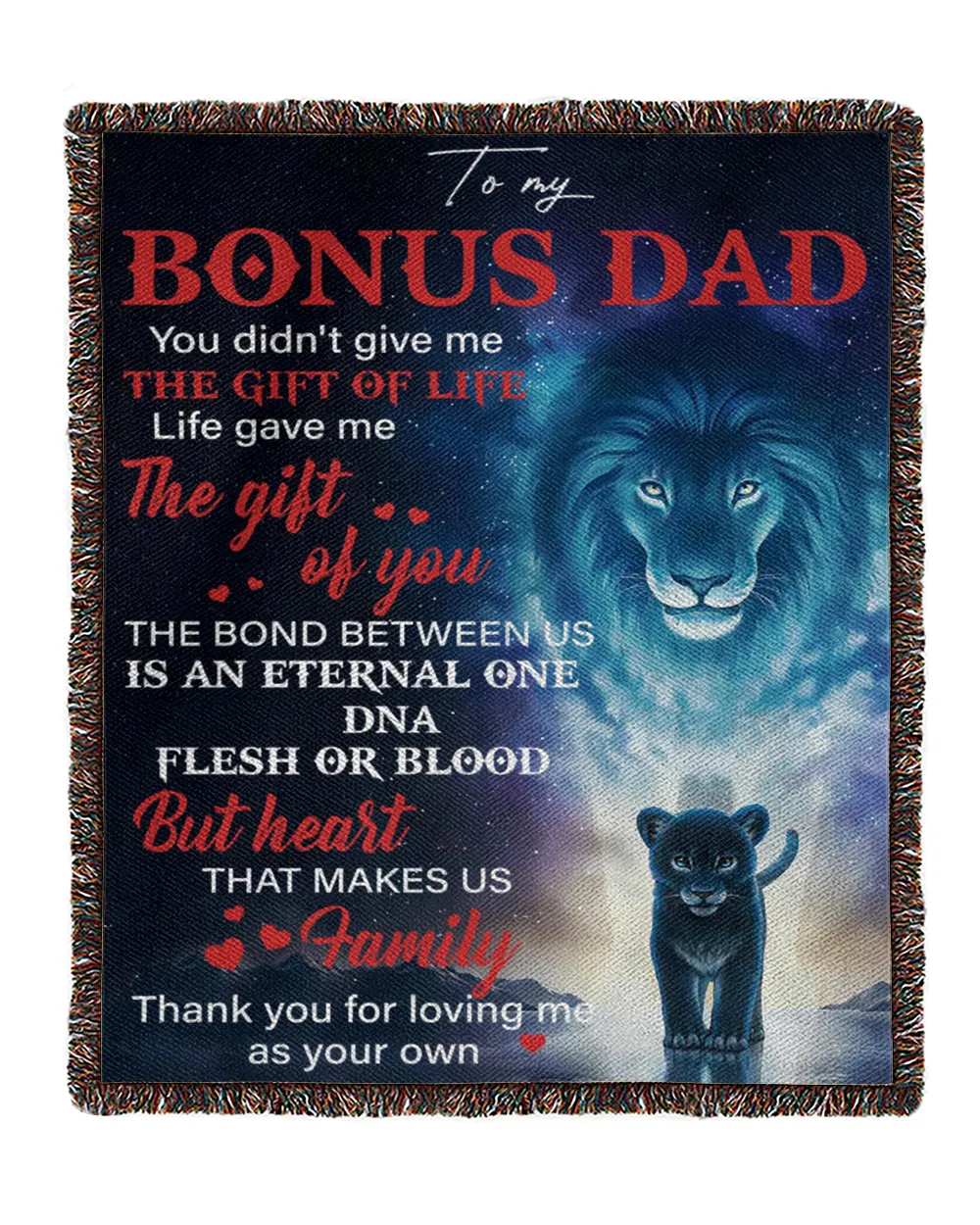 Father's Day Gifts, To My Bonus Dad Papa Pop Daddy Quilt Fleece Blanket