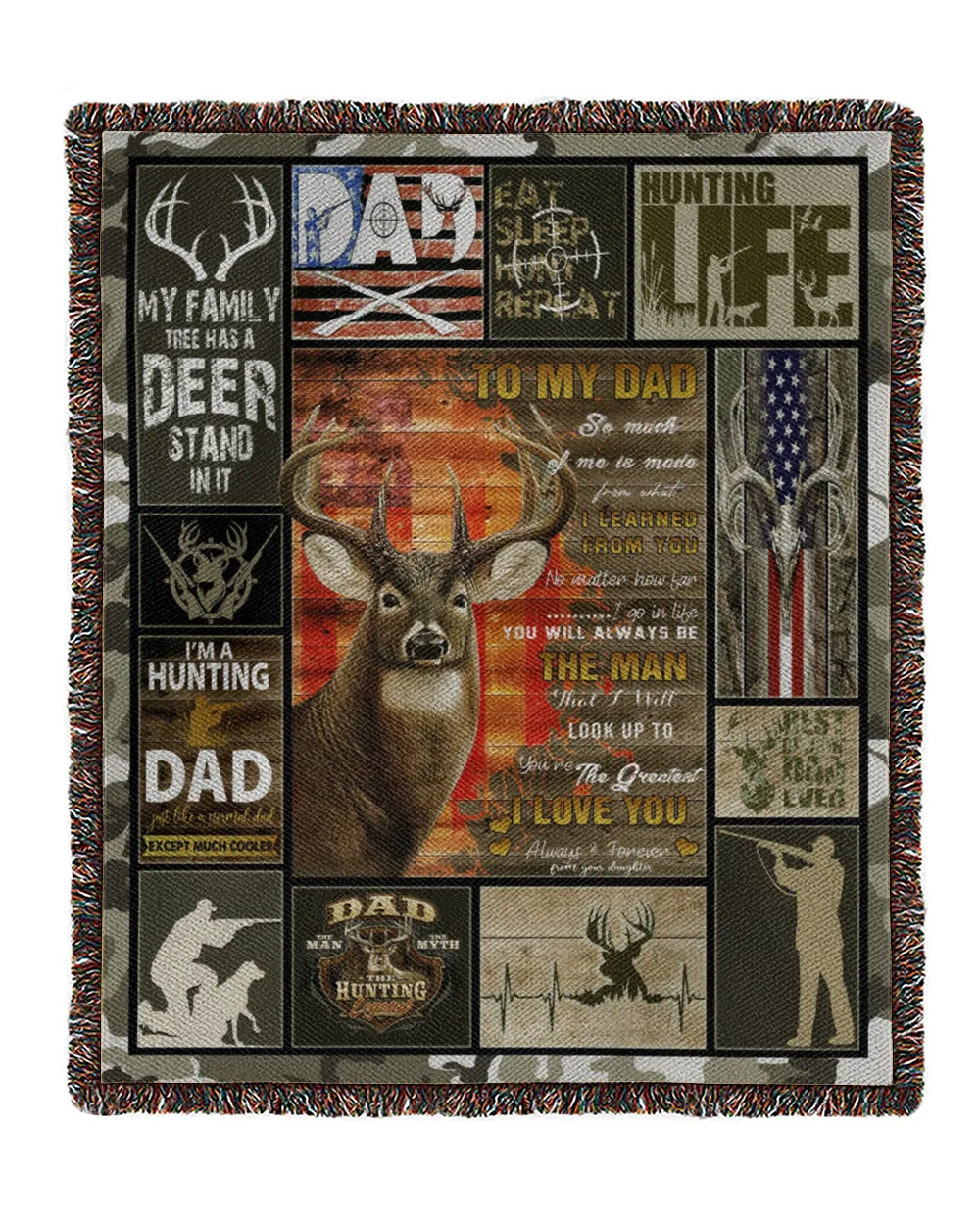 Father's Day Gifts, To My Hunting Dad Papa Pop Daddy Quilt Fleece Blanket