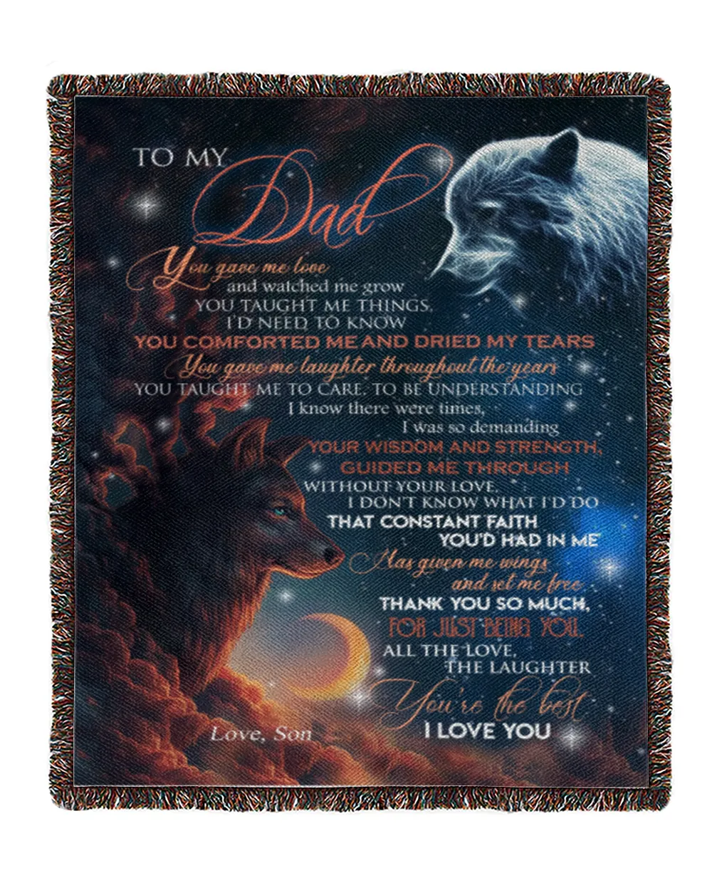 Son to Dad Woven Blanket white 50x60in