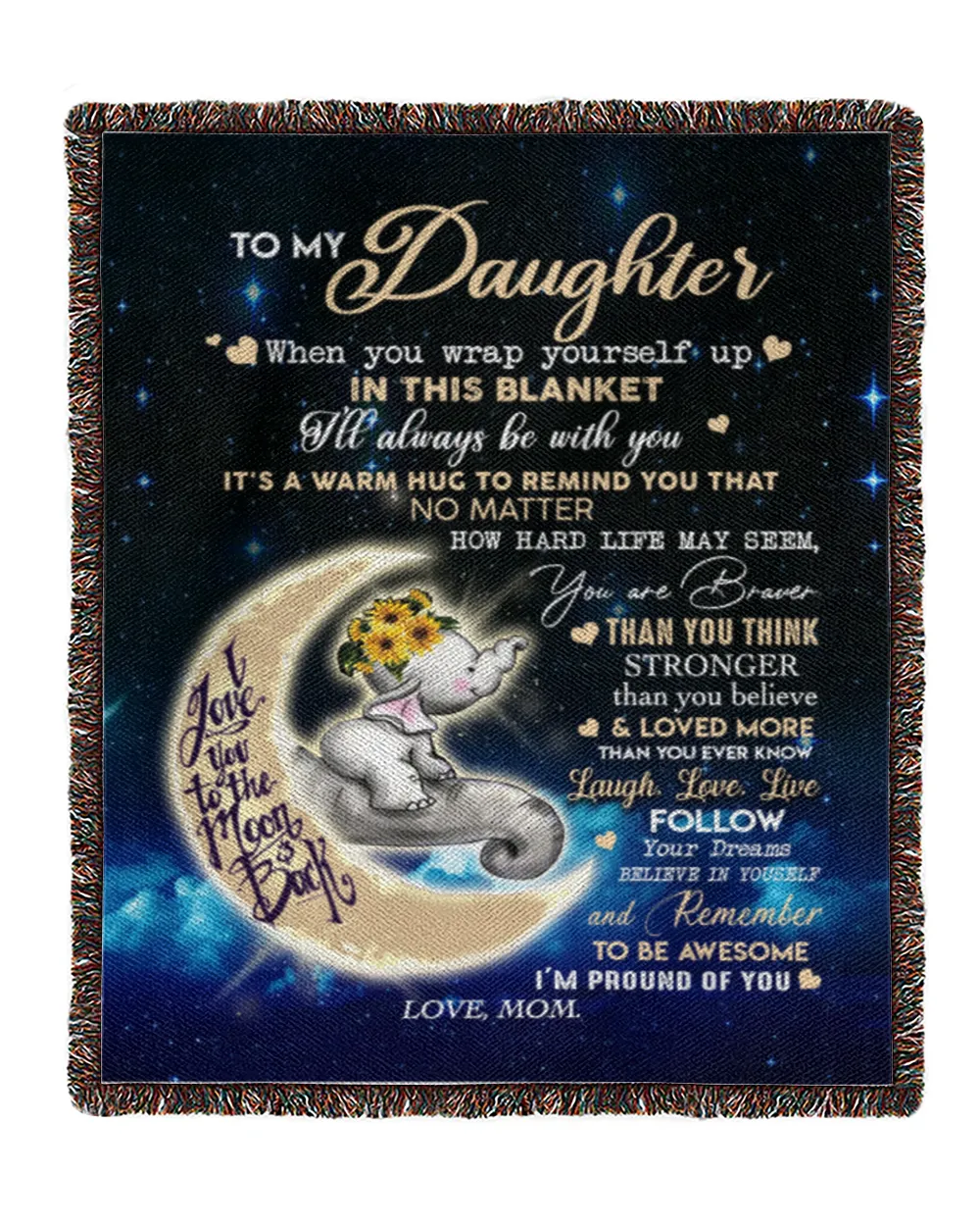 Mom to Daughter Woven Blanket white 50x60in