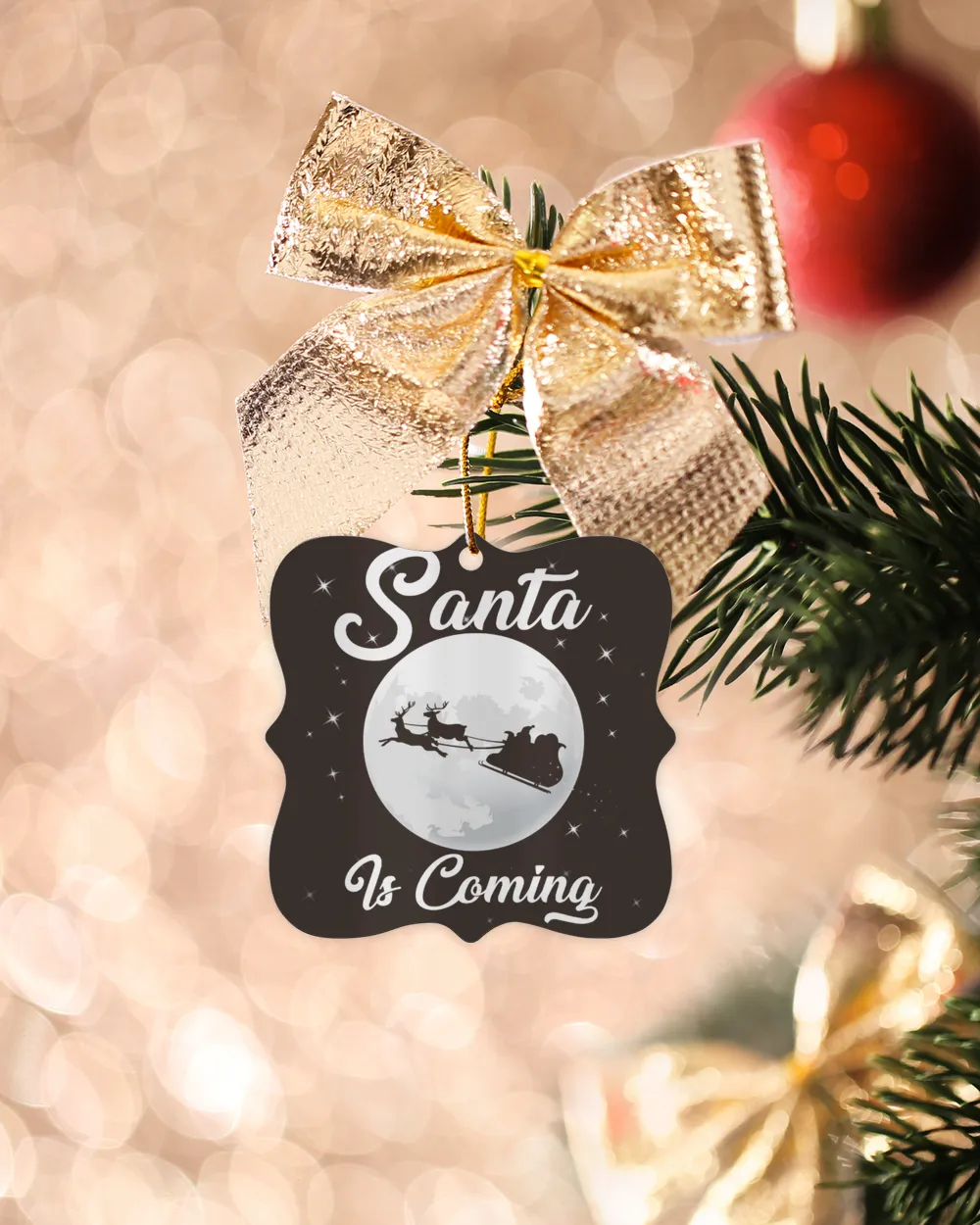 Santa Is Coming Ornament - Circle