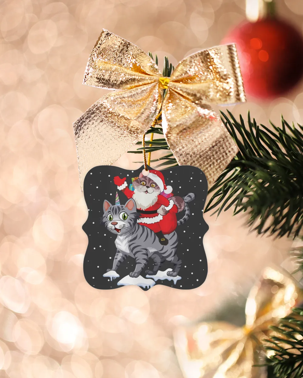 Santa Claus Riding A Cat Christmas Ornament - London