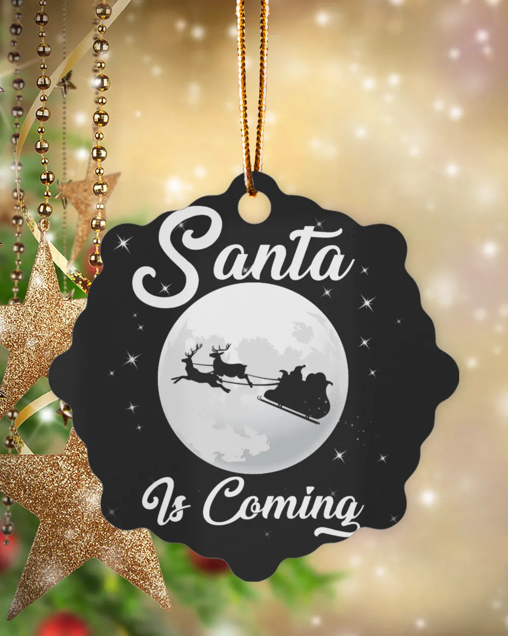 Santa Is Coming Ornament - Circle