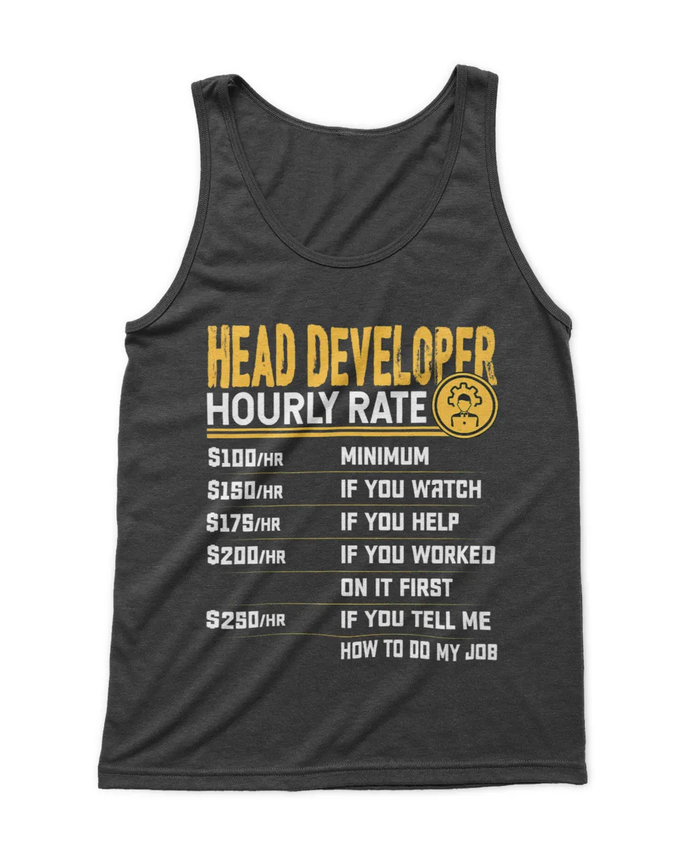 Funny Head Developer Hourly Rate Head Programmer Coder Men's Tank Top black s