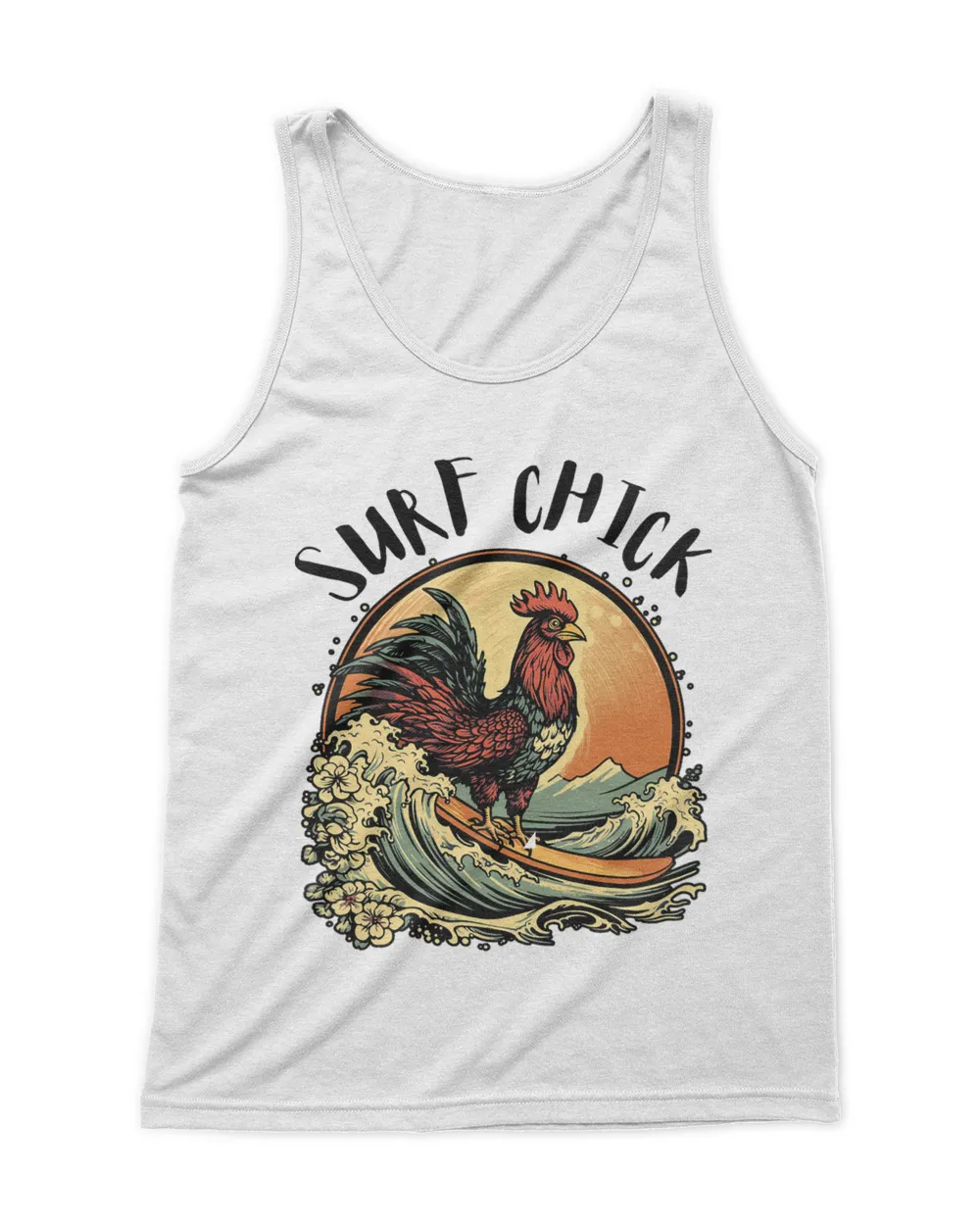 Funny Whimsical Rooster Surfing Cockerel Surf Chick