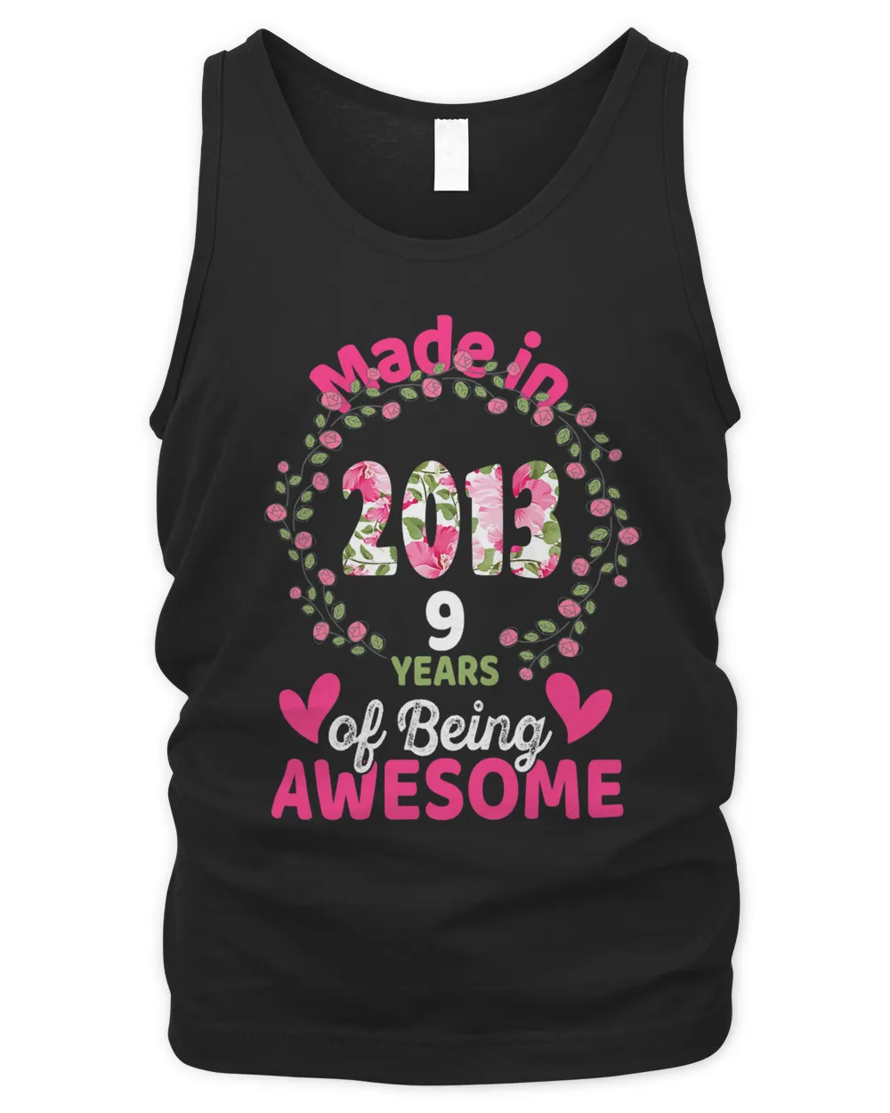 9 Years Old 9th Birthday Born in 2013 Women Girls Floral T-Shirt