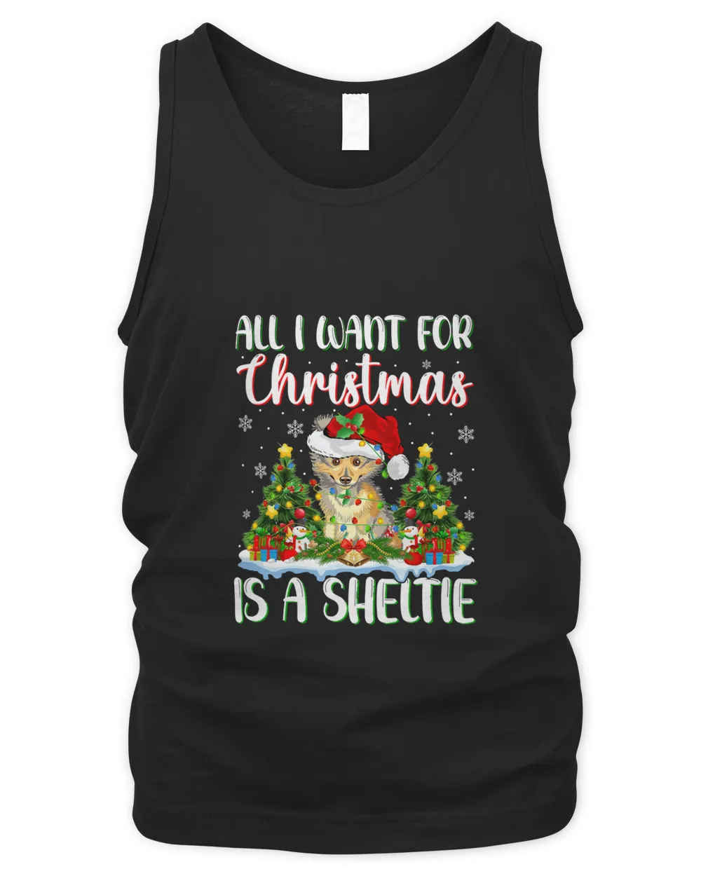 Xmas Lighting Santa All I Want For Christmas Is A Sheltie T-Shirt