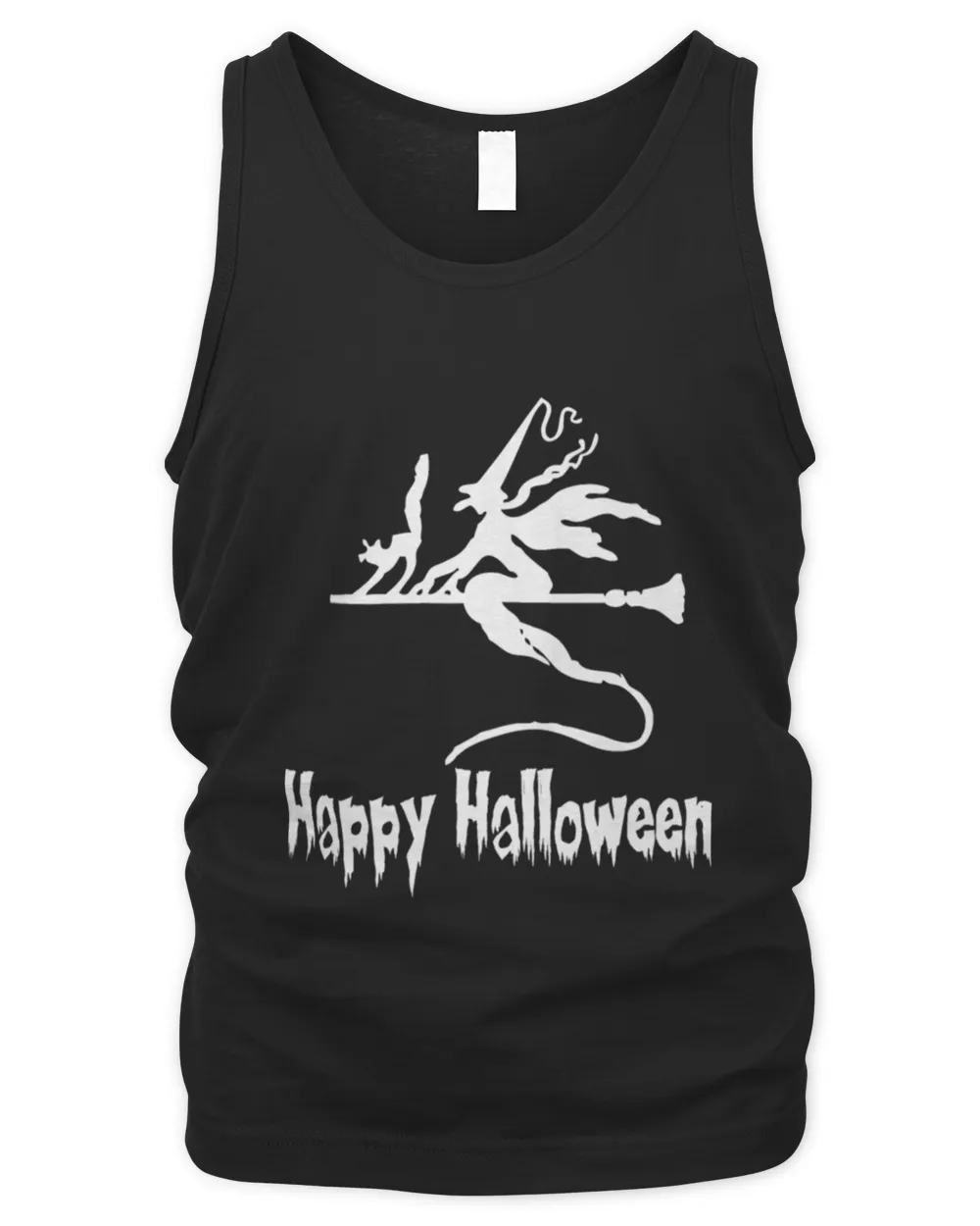 Cat And Witch White Happy Halloween Day T-Shirt