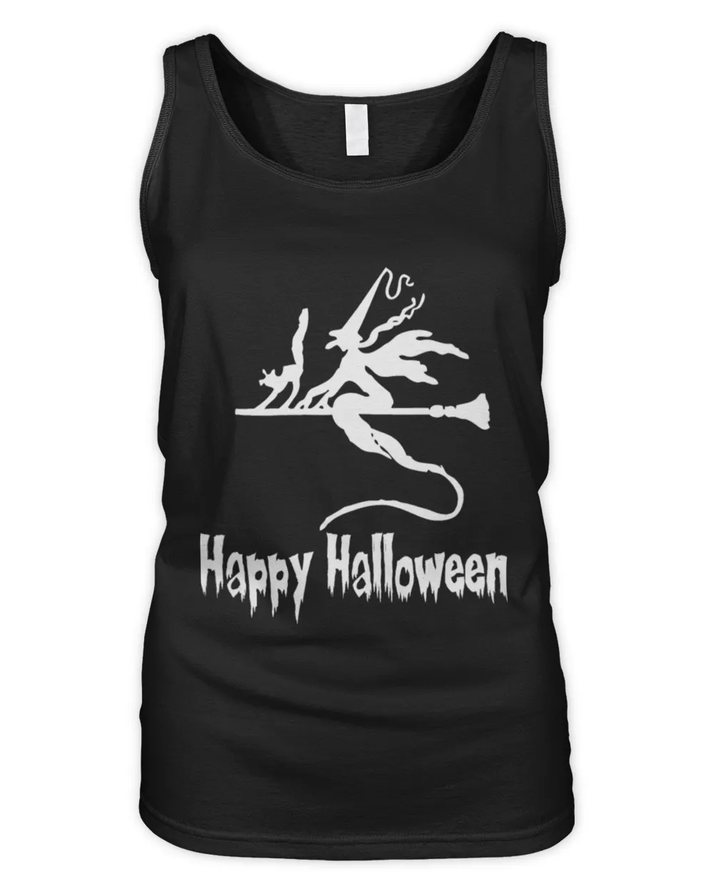 Cat And Witch White Happy Halloween Day T-Shirt