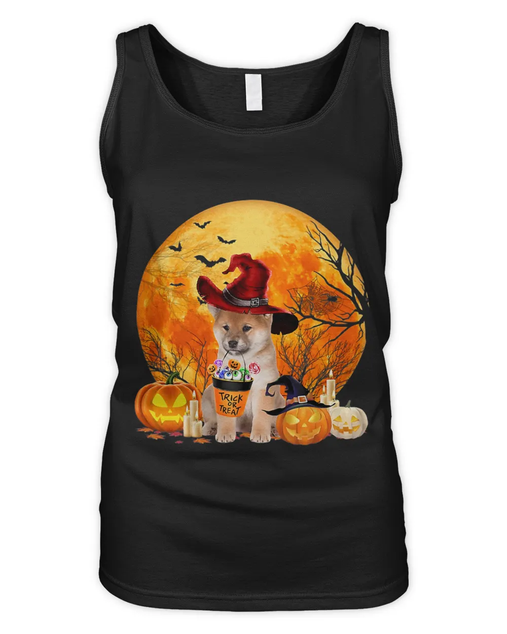 Trick Halloween Shiba Inu Witch Hat Spooky Pumpkin Moon 254