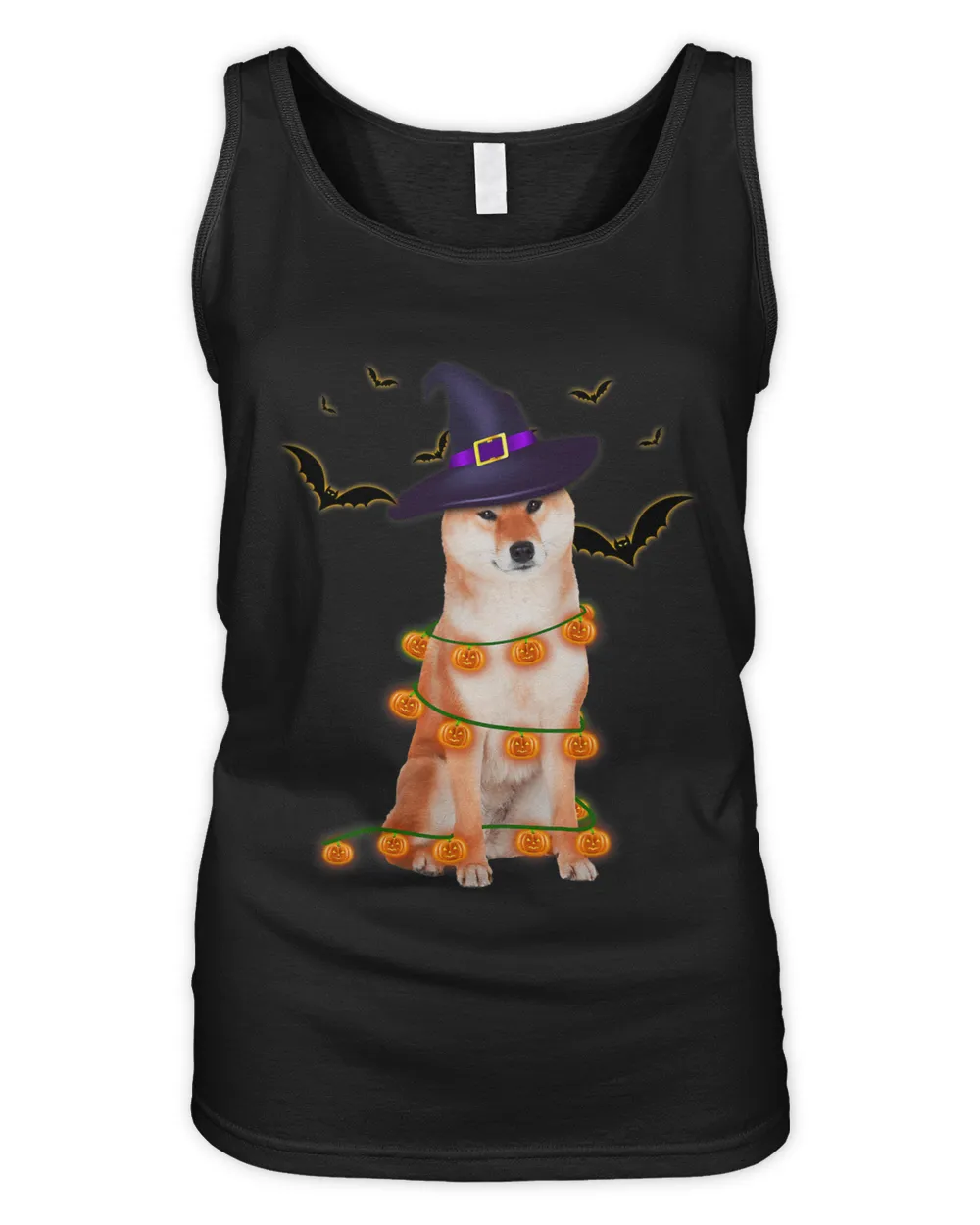 Shiba Inu Wizard Hat Tree Lights Pumpkin Funny Halloween Tee 73