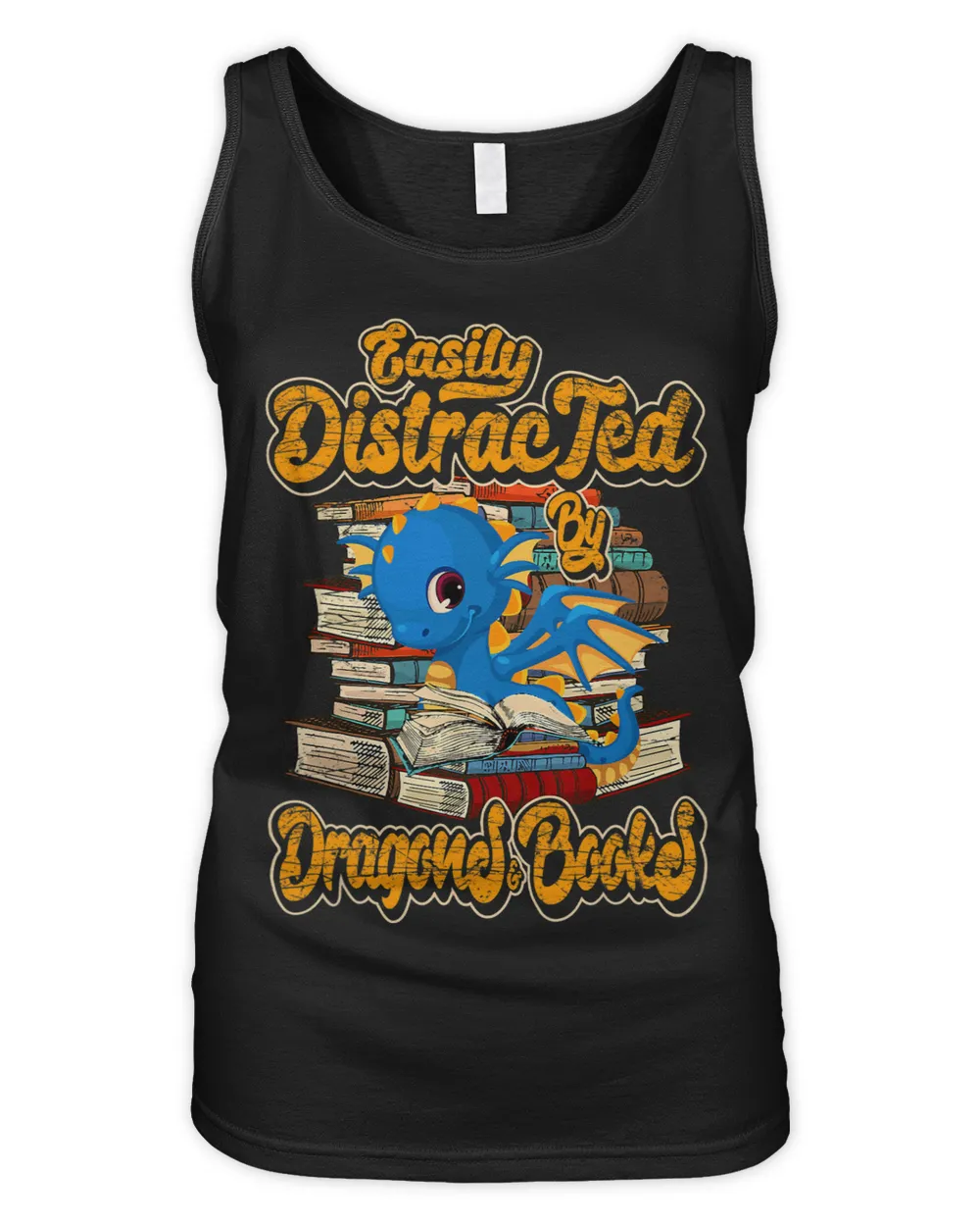 Funny Dragon Read Book for Reading Lover Cute Dragon Books Women's Tank Top black s