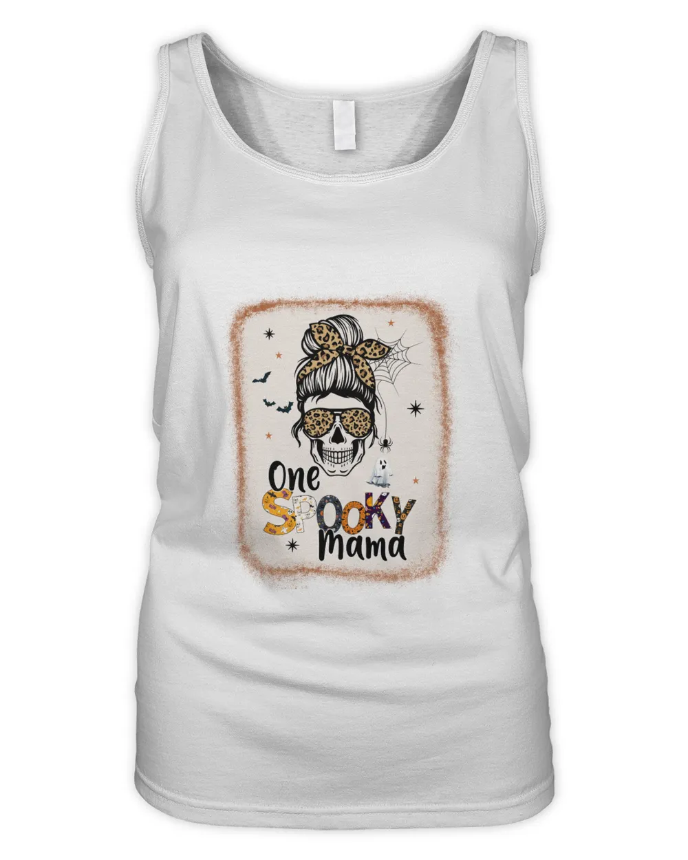 One Spooky Mama Women's Soft Style Fitted T-Shirt, Scared ghost black spider black bat Kids Pullover Hoodie color light